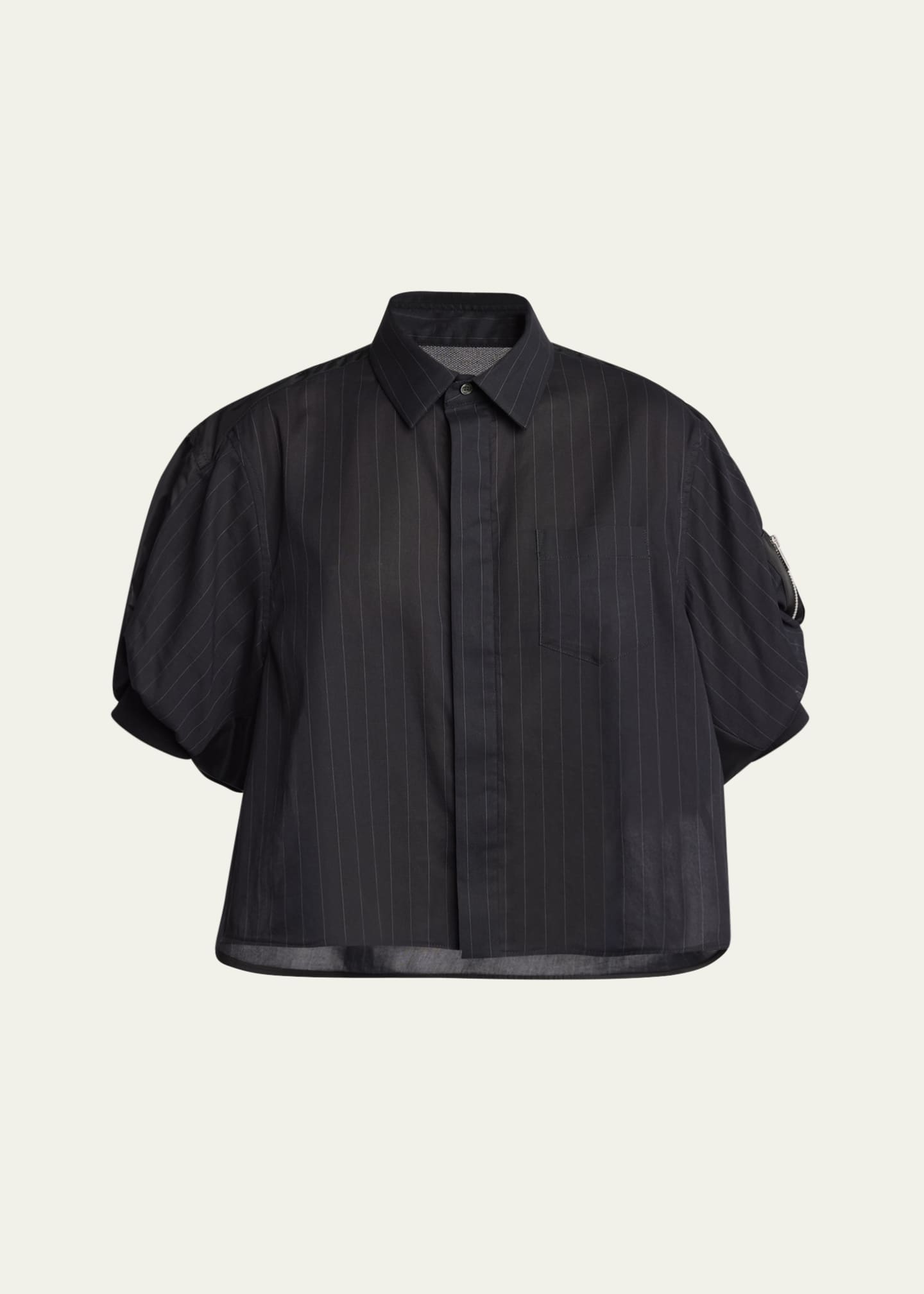SACAI Hybrid Pinstripe Puff-Sleeve Blouse Image 1 of 5
