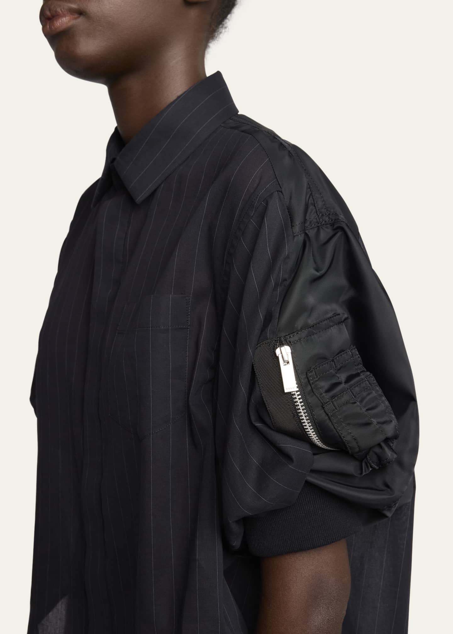 SACAI Hybrid Pinstripe Puff-Sleeve Blouse Image 5 of 5