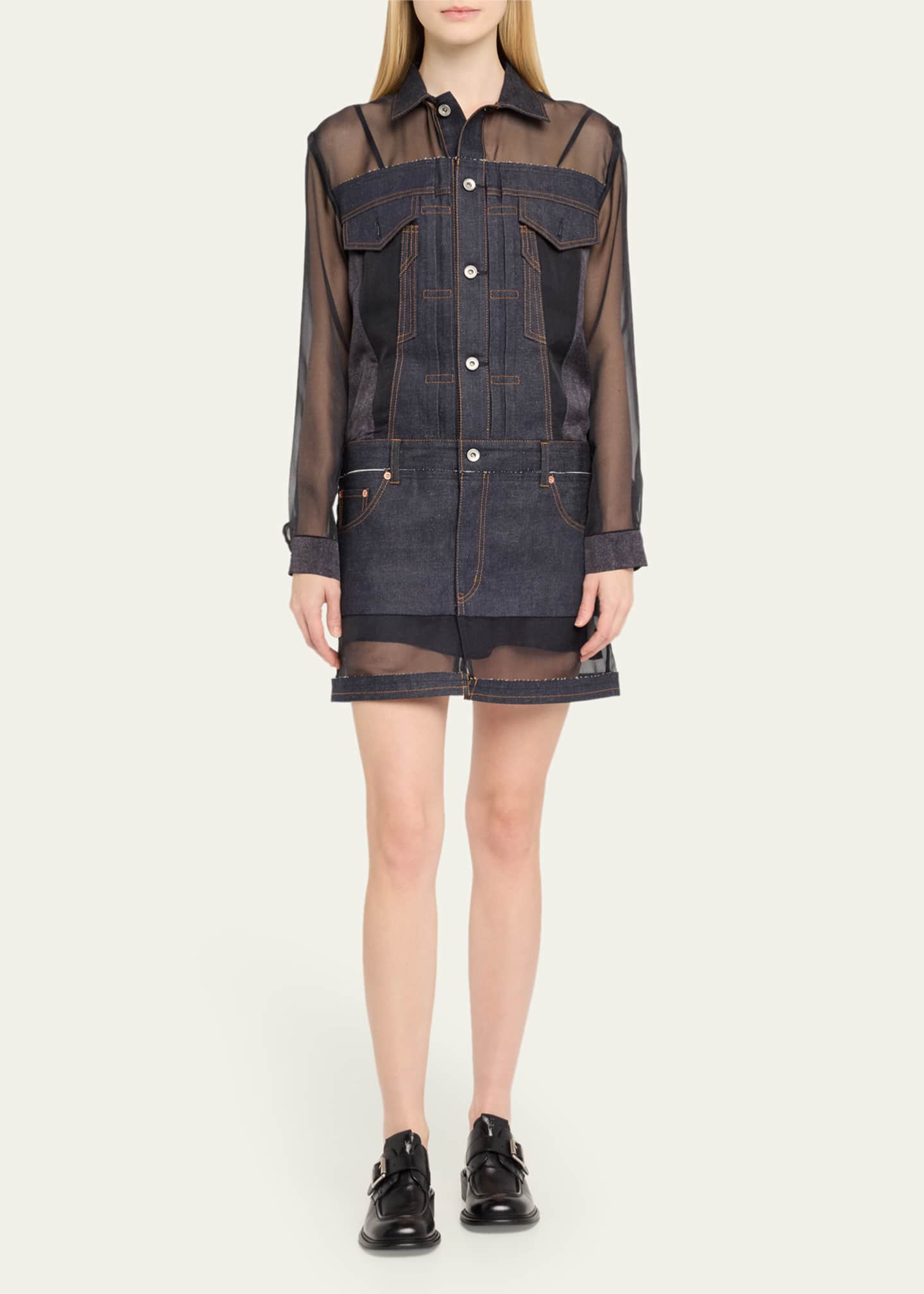 Sheer Denim Mini Dress - Thumbnail 2