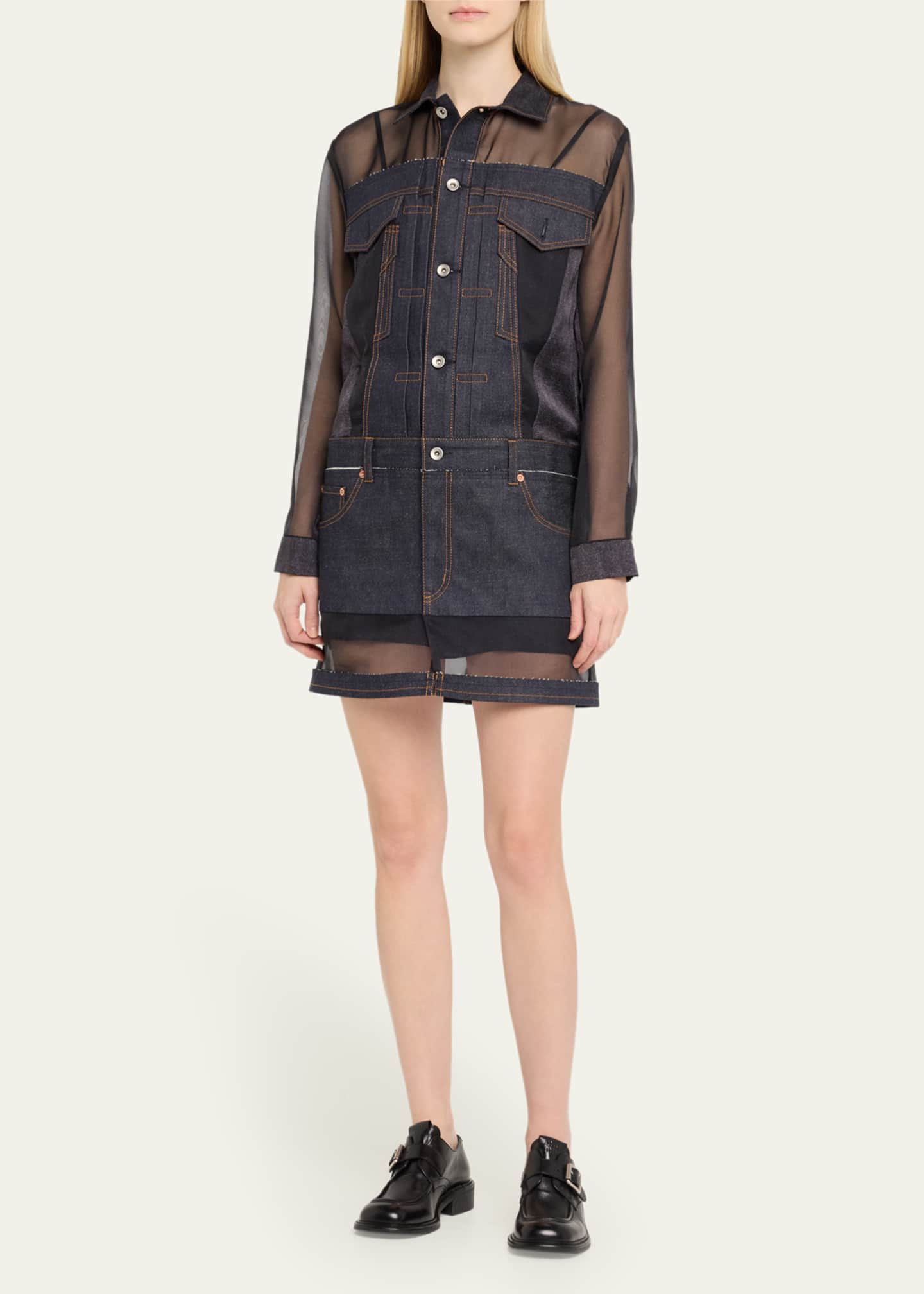 【関税込み】sacai MINI CHEMISIER DRESS SACAI Sheer Denim Mini Dress - Bergdorf Goodman