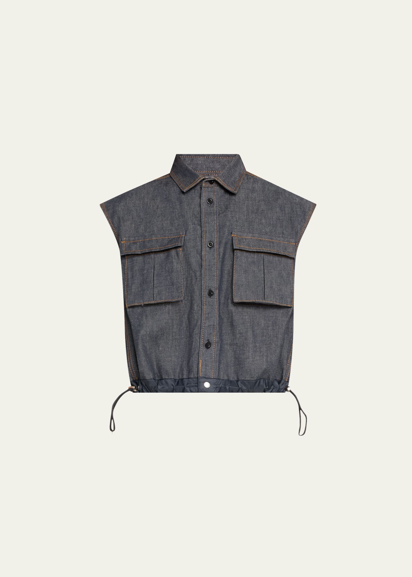SACAI Denim Mix Pleated Back Drawcord Shirt - Bergdorf Goodman