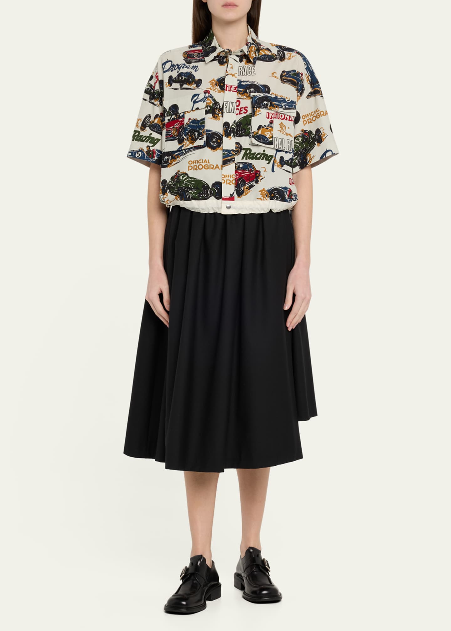 SACAI Car Print Cropped Drawcord Blouse Image 2 of 5
