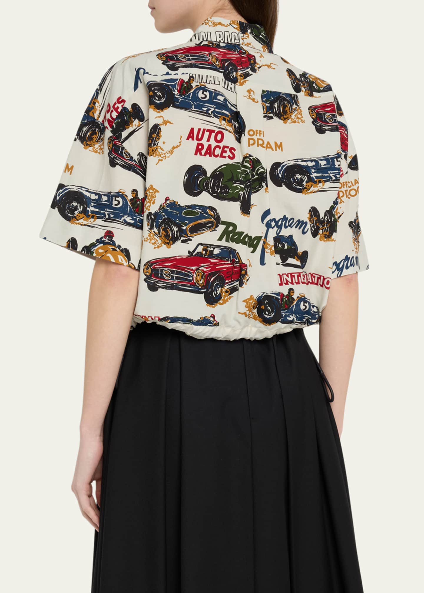SACAI Car Print Cropped Drawcord Blouse Image 3 of 5