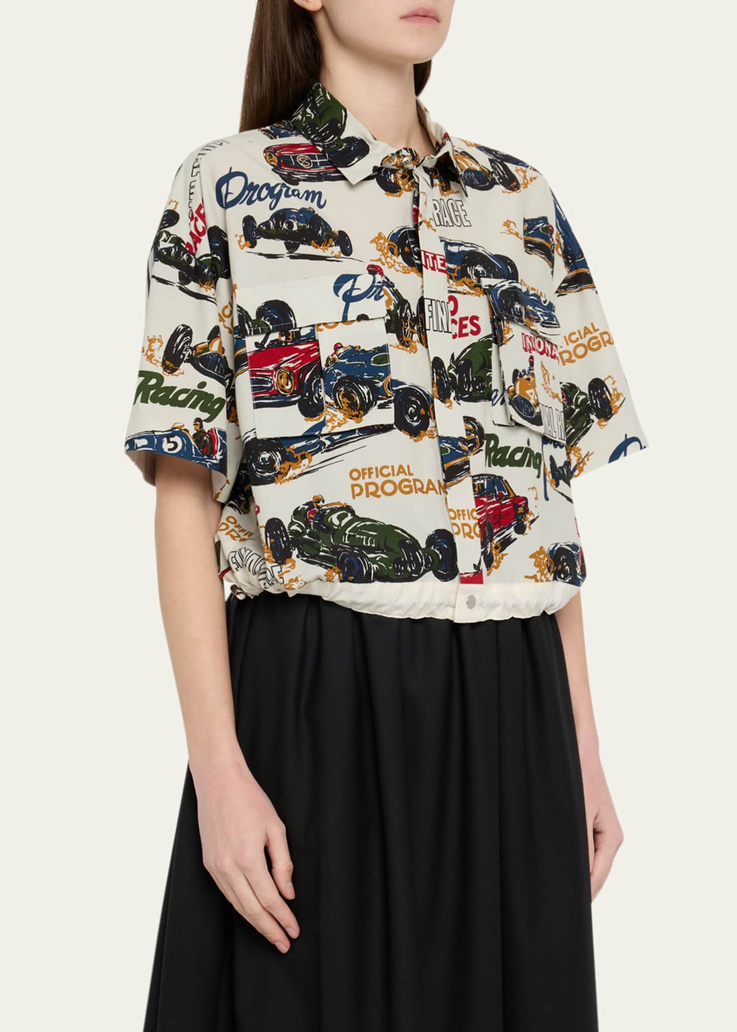 SACAI Car Print Cropped Drawcord Blouse Image 4 of 5
