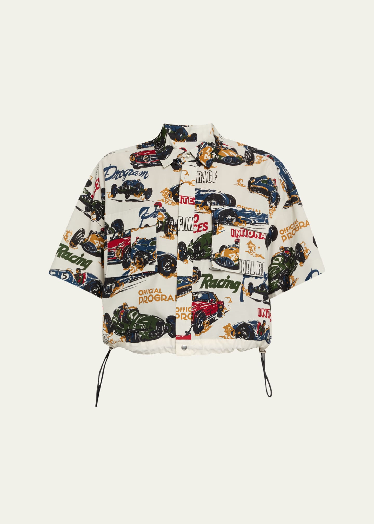 SACAI Car Print Cropped Drawcord Blouse Image 1 of 5