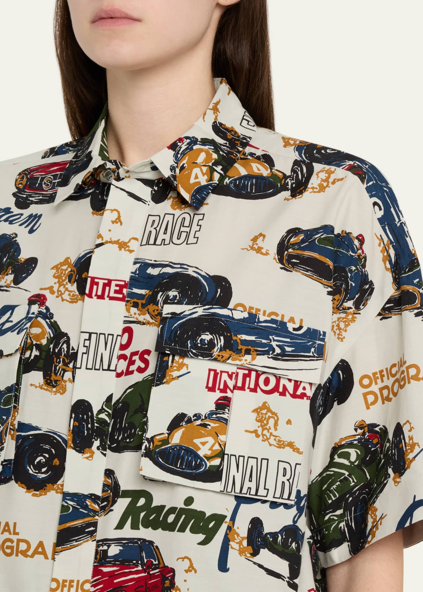 SACAI Car Print Cropped Drawcord Blouse Image 5 of 5