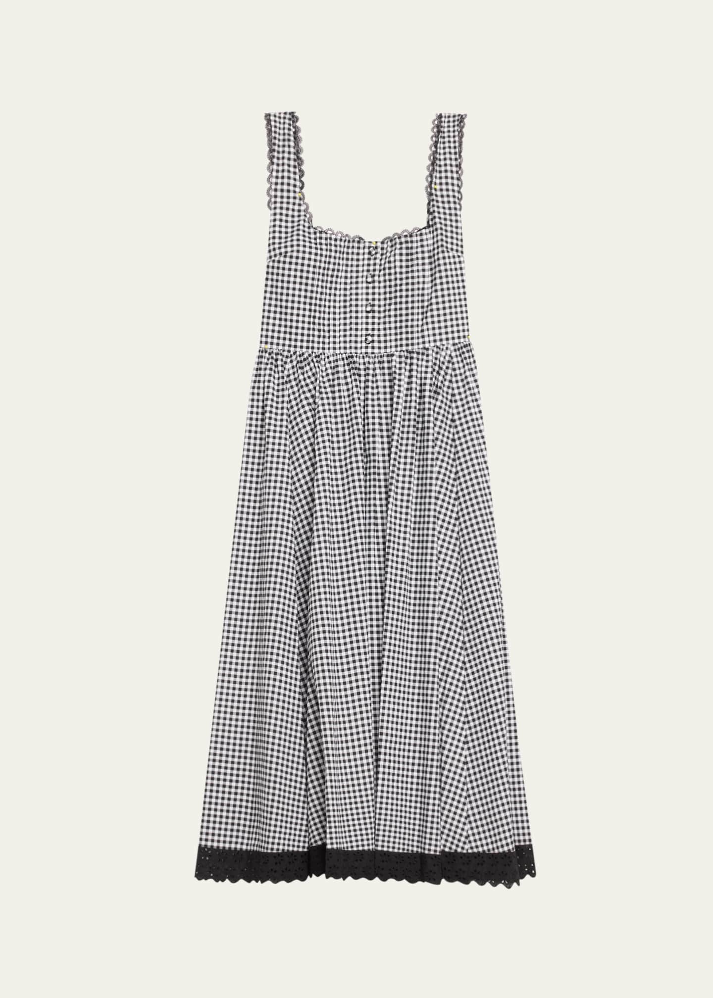 Caroline Constas Alanna Gingham Lace-Trim Midi Dress Image 1 of 5