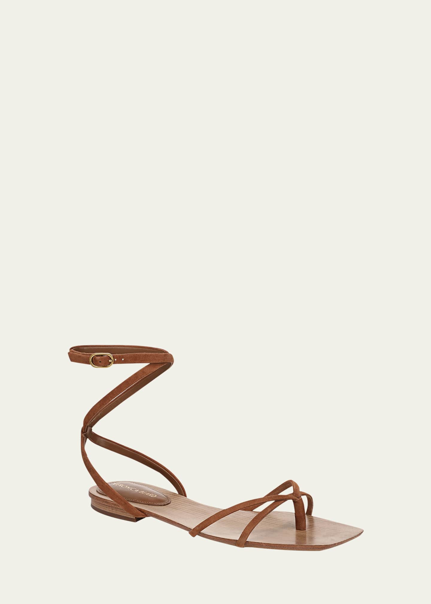 Veronica Beard Allegra Suede Flat Ankle-Strap Sandals Image 2 of 5
