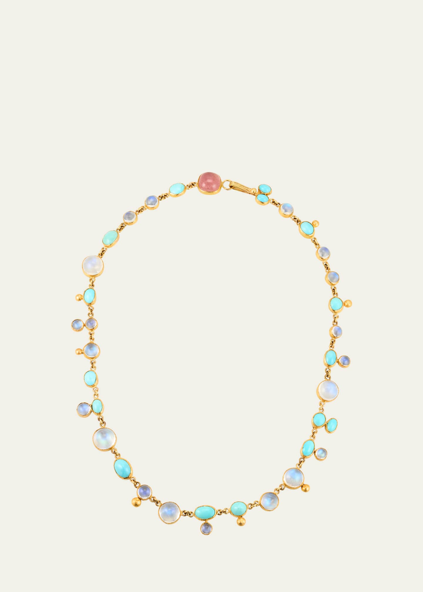 JUDY GEIB Delicate Moonstone, Gold Blob and Persian Turquoise Necklace, 17"L Image 1 of 4