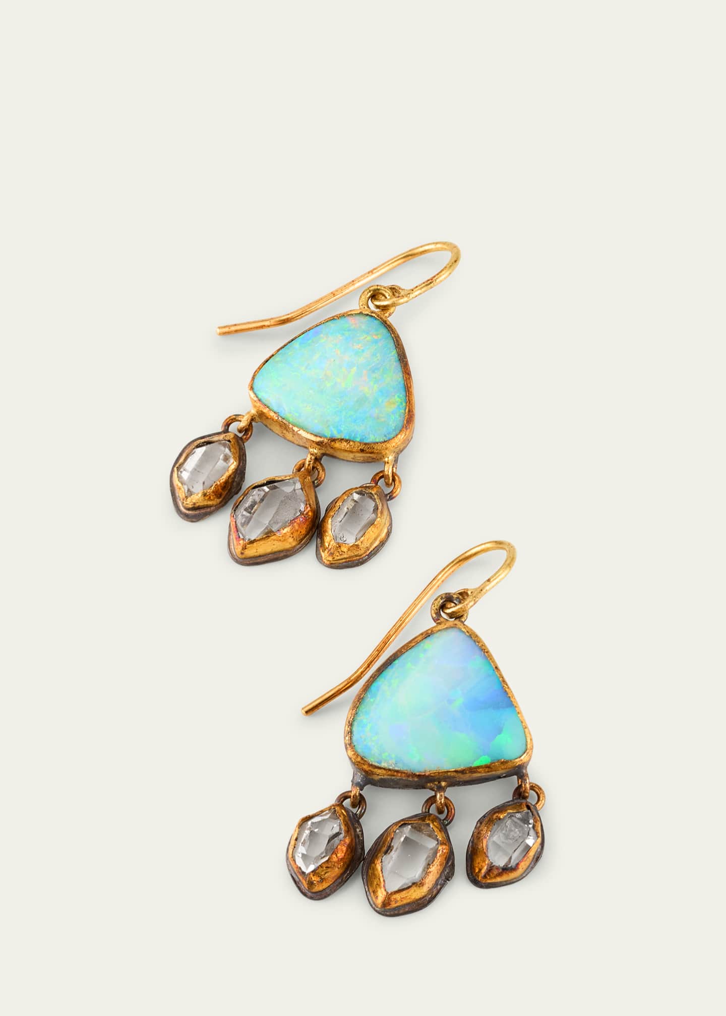 JUDY GEIB Flashy Triangular Boulder Opal and Dangling Herkimer Diamond Drop Earrings Image 3 of 4