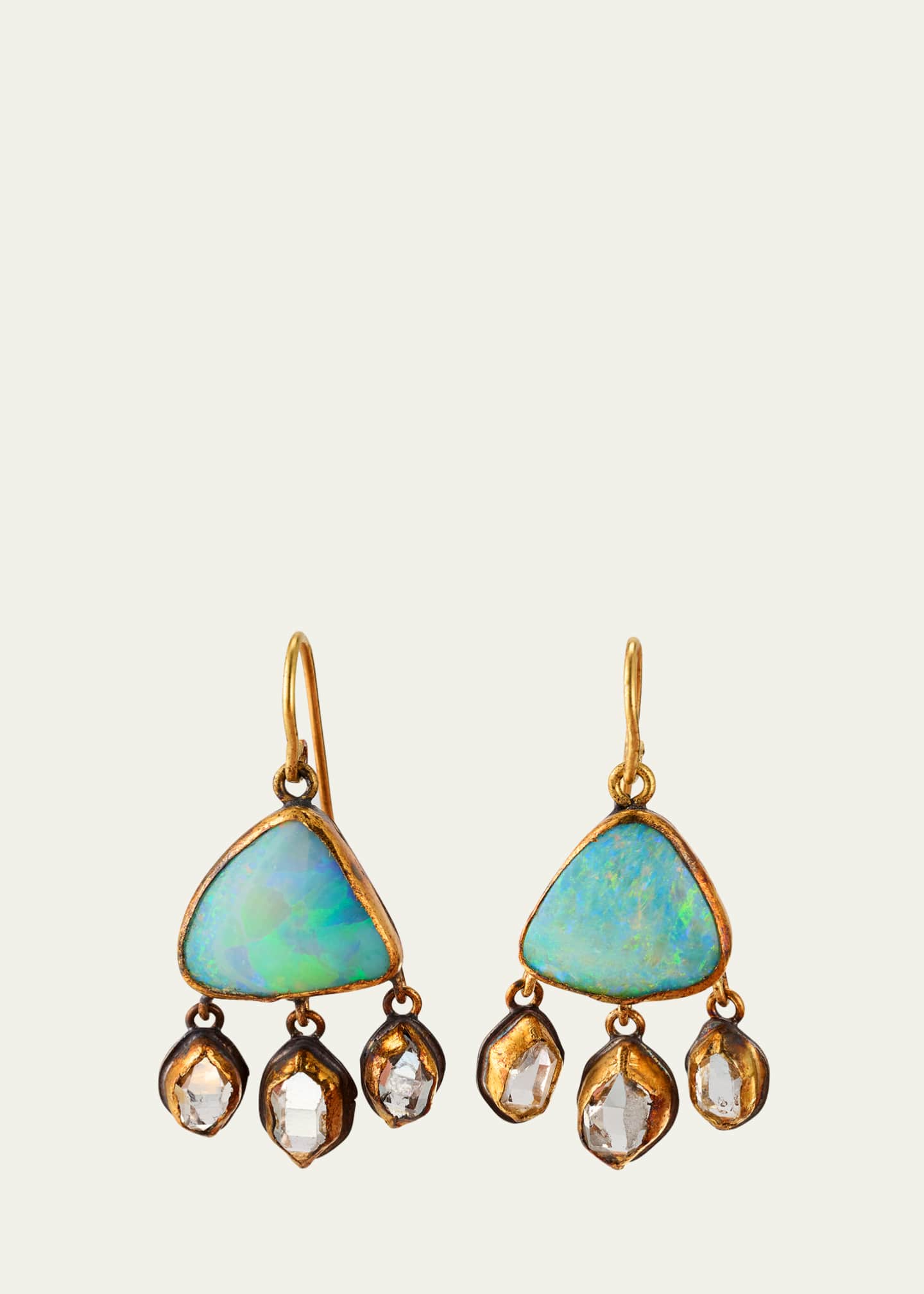 JUDY GEIB Flashy Triangular Boulder Opal and Dangling Herkimer Diamond Drop Earrings Image 1 of 4