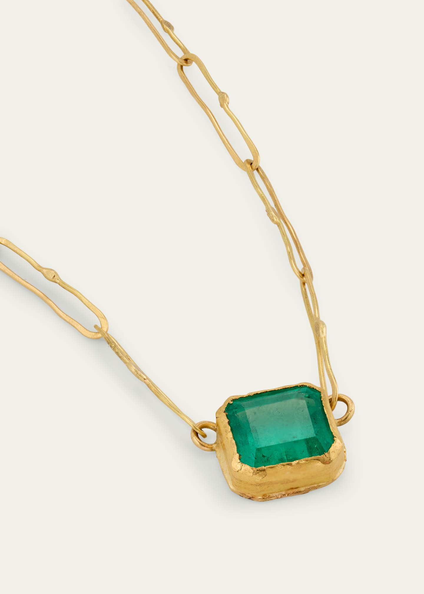 JUDY GEIB 18K Gold Rectangular Colombian Emerald Echo Necklace on Handmade Chain, 17"L Image 3 of 4