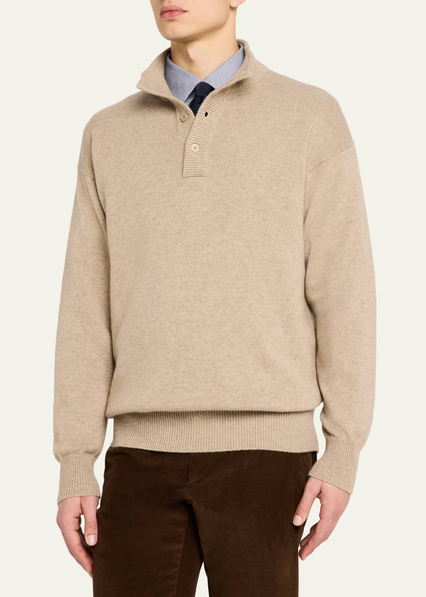 Anderson & Sheppard Men's Cashmere Quarter-Placket Sweater Image 4 of 5