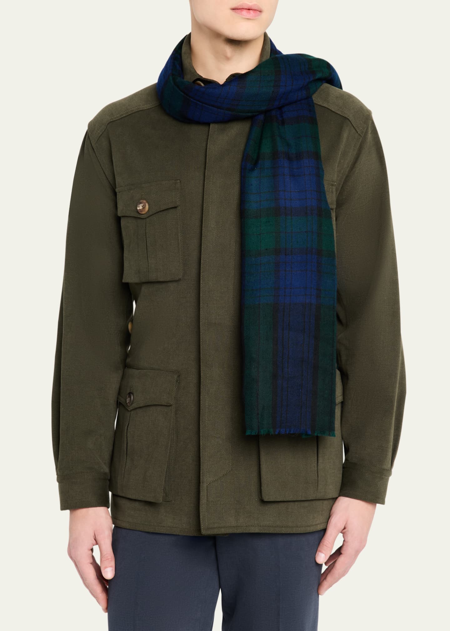 Anderson & Sheppard Men's Tartan Check Cashmere Scarf Image 3 of 4