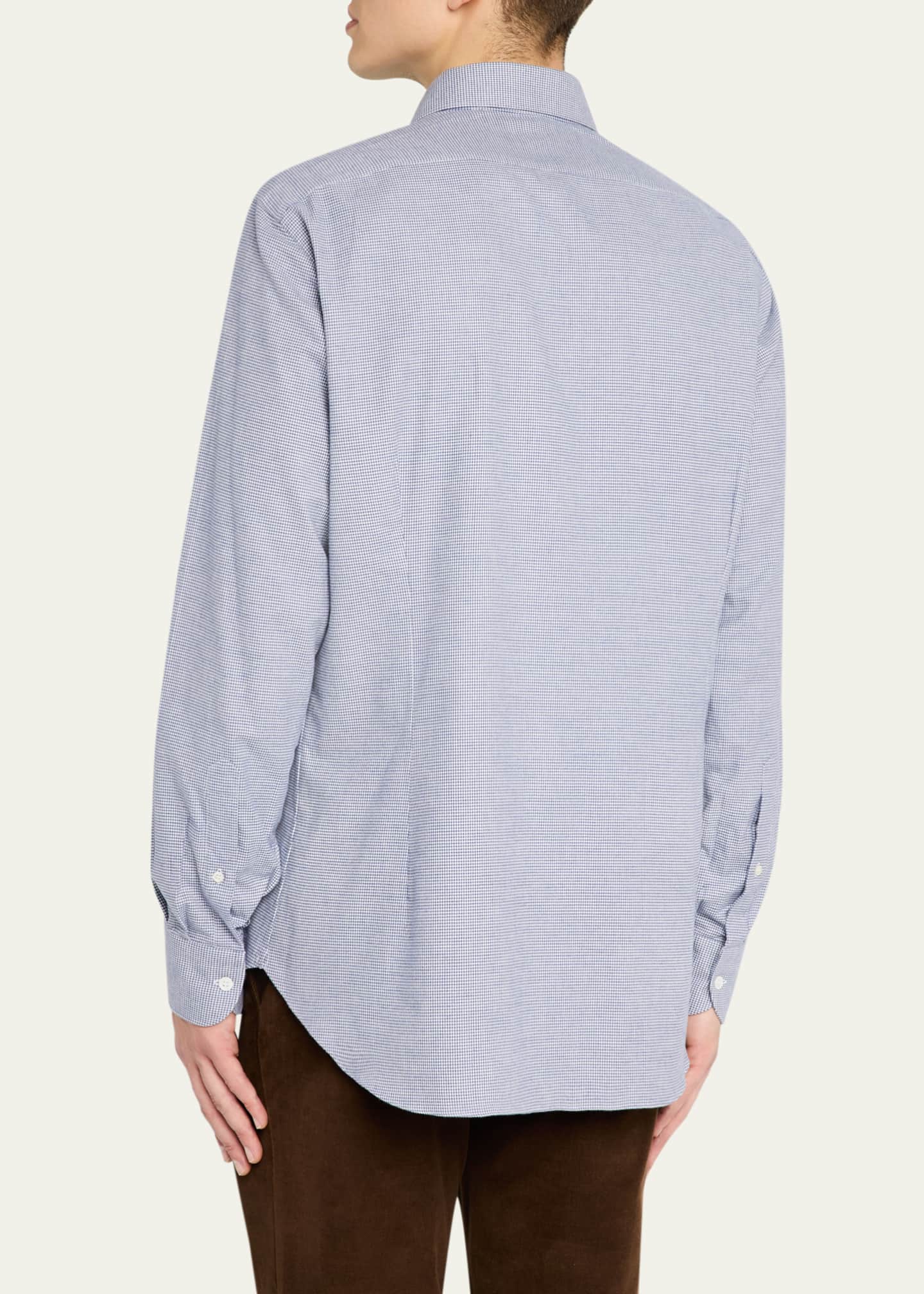 Anderson & Sheppard Men's Cotton Micro-Houndstooth Sport Shirt Image 3 of 5