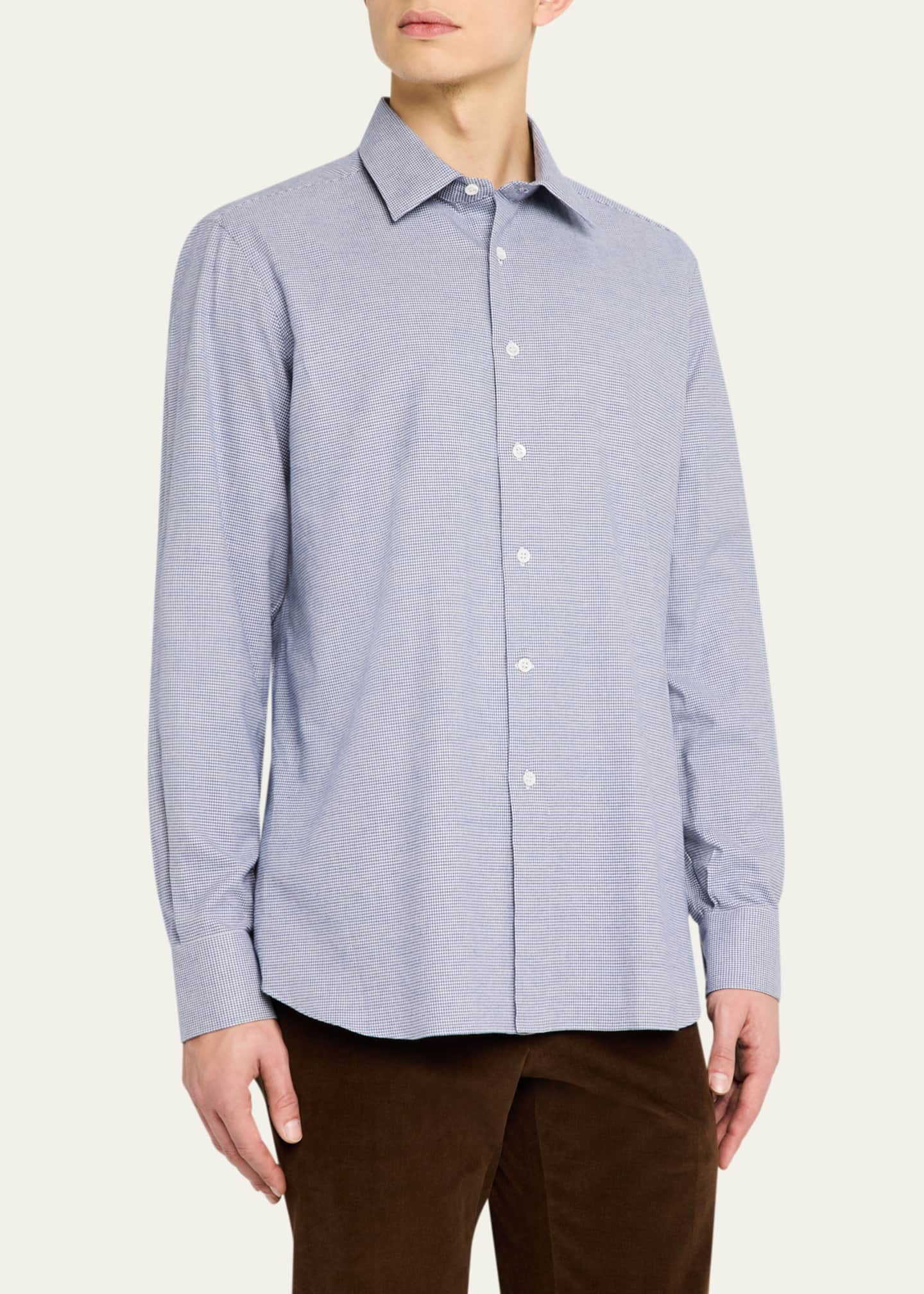 Anderson & Sheppard Men's Cotton Micro-Houndstooth Sport Shirt Image 4 of 5