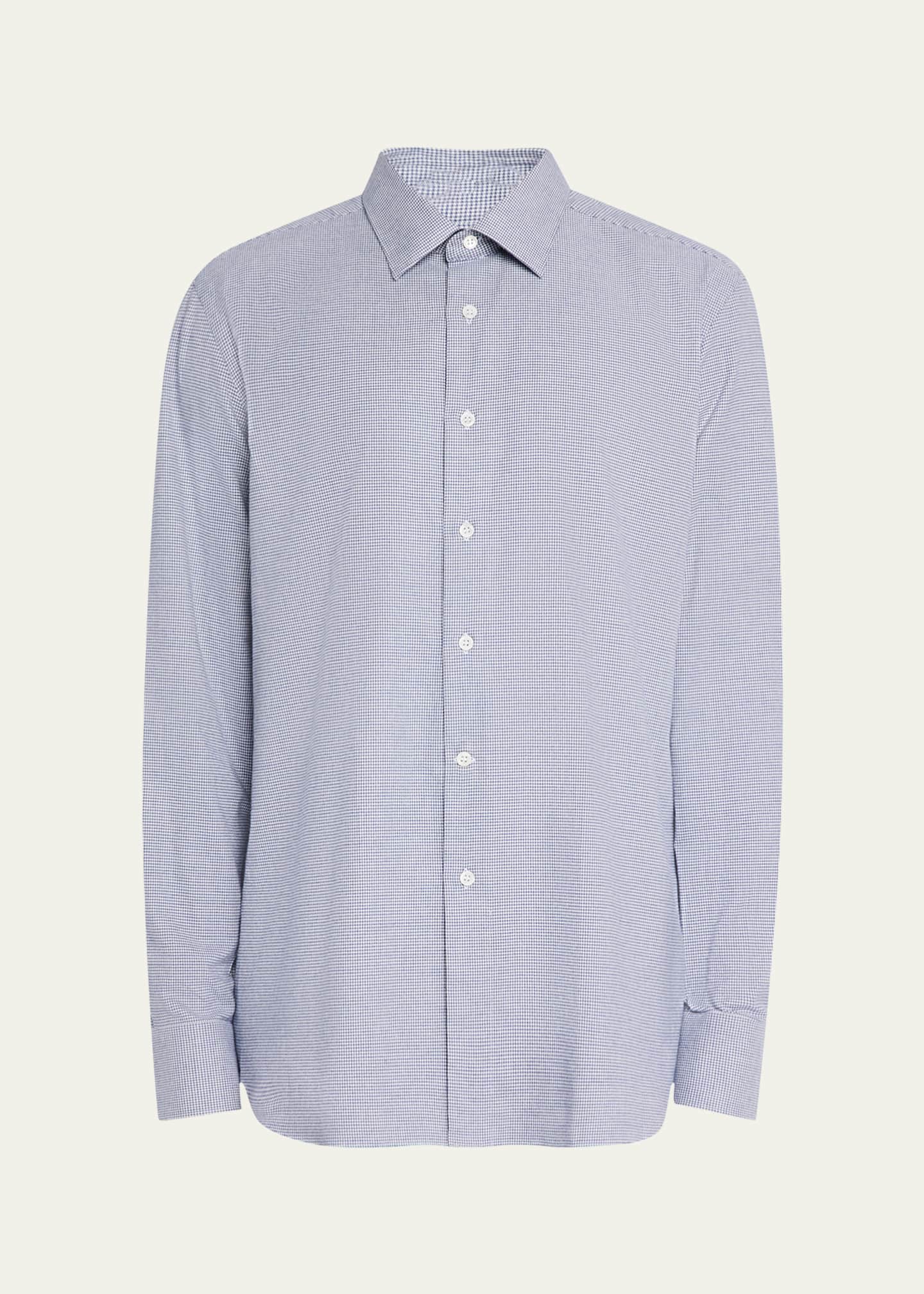 Anderson & Sheppard Men's Cotton Micro-Houndstooth Sport Shirt Image 1 of 5