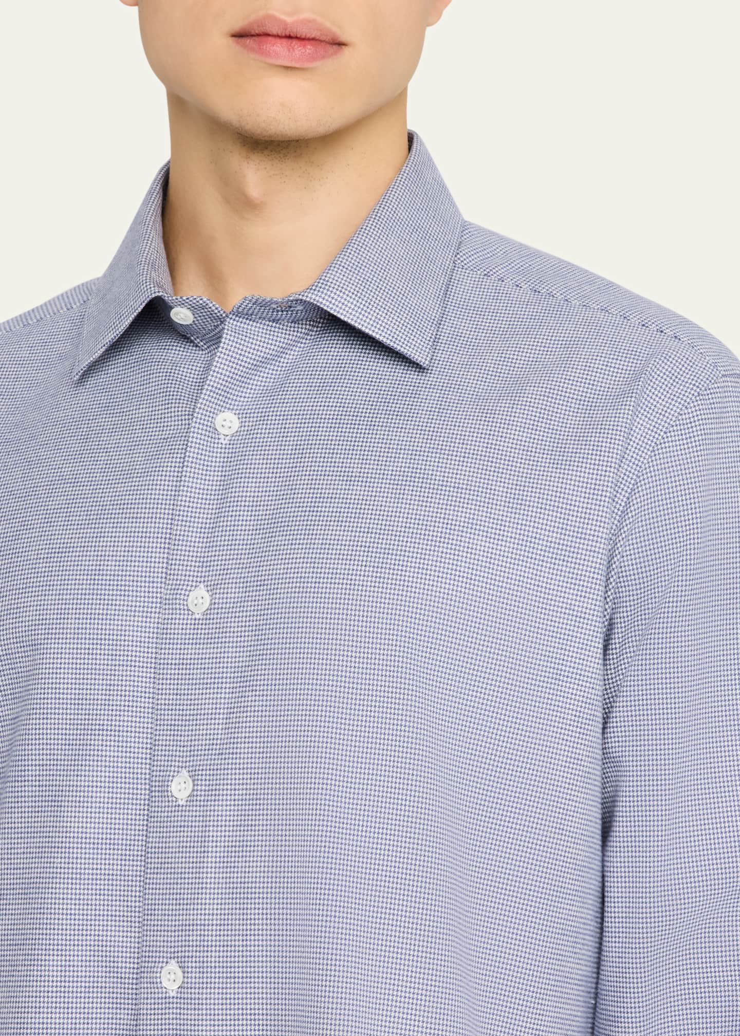 Anderson & Sheppard Men's Cotton Micro-Houndstooth Sport Shirt Image 5 of 5