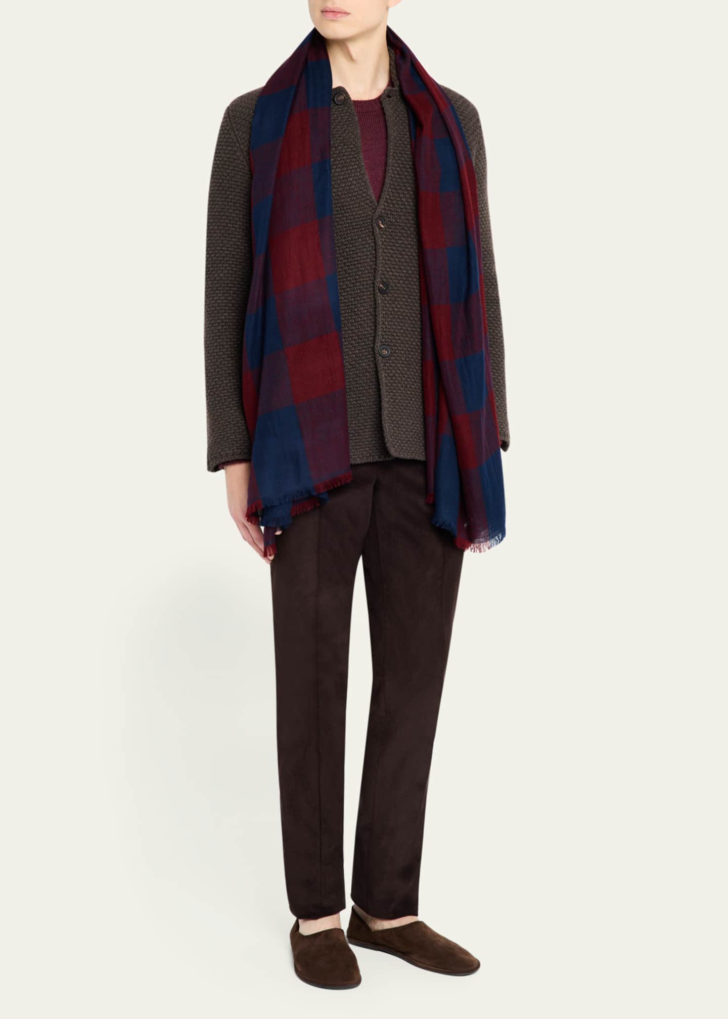 Anderson & Sheppard Men's Large Check Cashmere Scarf Image 2 of 4