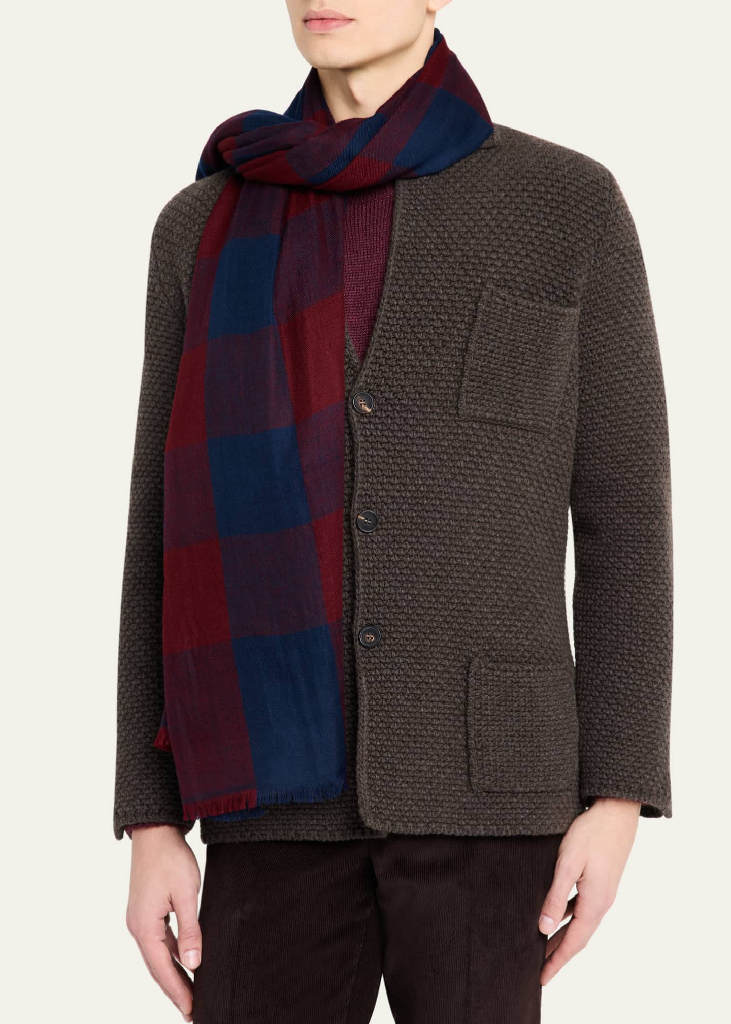 Anderson & Sheppard Men's Large Check Cashmere Scarf Image 3 of 4
