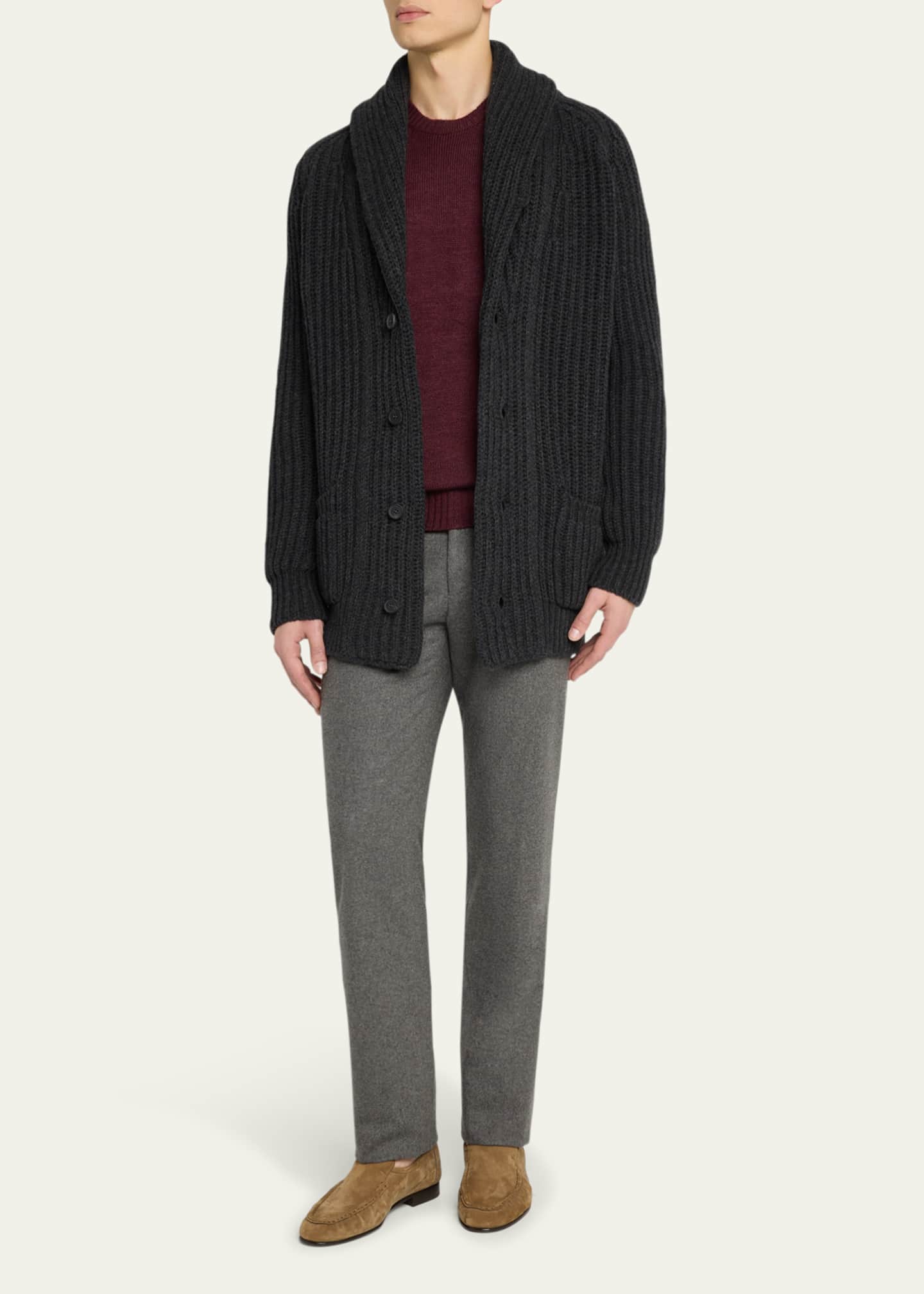 Anderson & Sheppard Men's Rib-Knit Cashmere Cardigan Image 2 of 5
