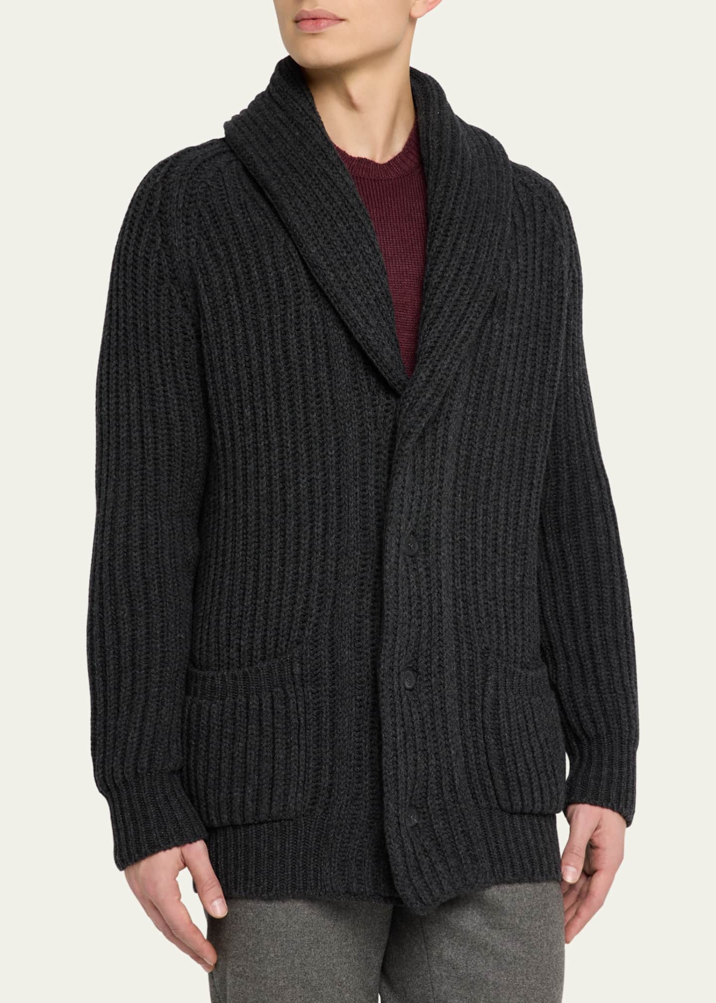 Anderson & Sheppard Men's Rib-Knit Cashmere Cardigan Image 4 of 5
