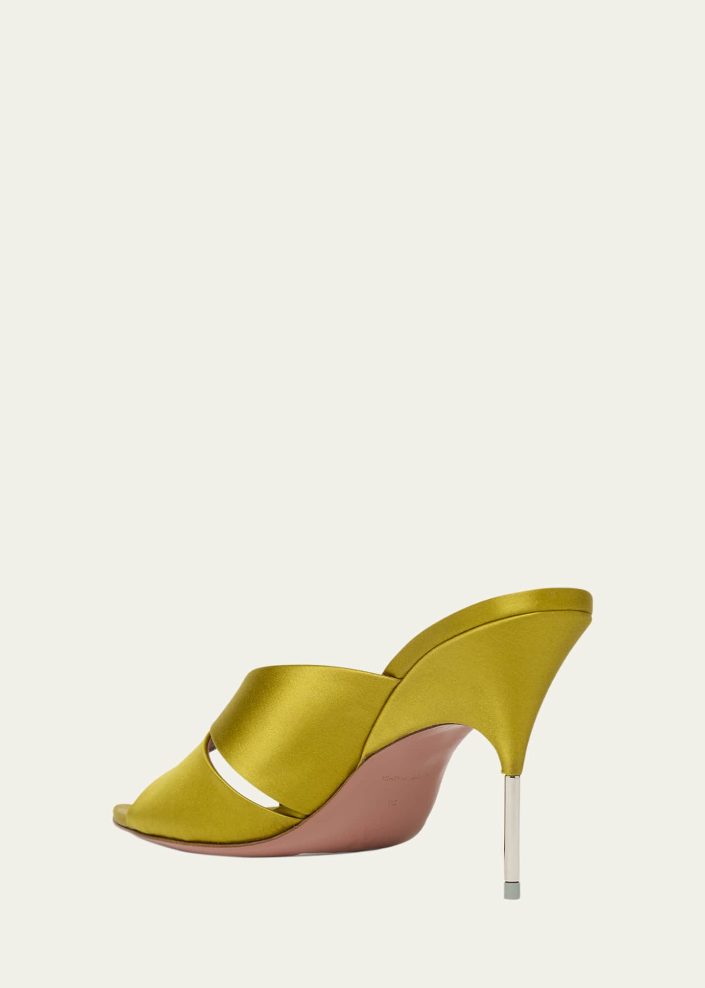 Amina Muaddi Samantha Crisscross Satin Metal-Heel Sandals Image 2 of 4