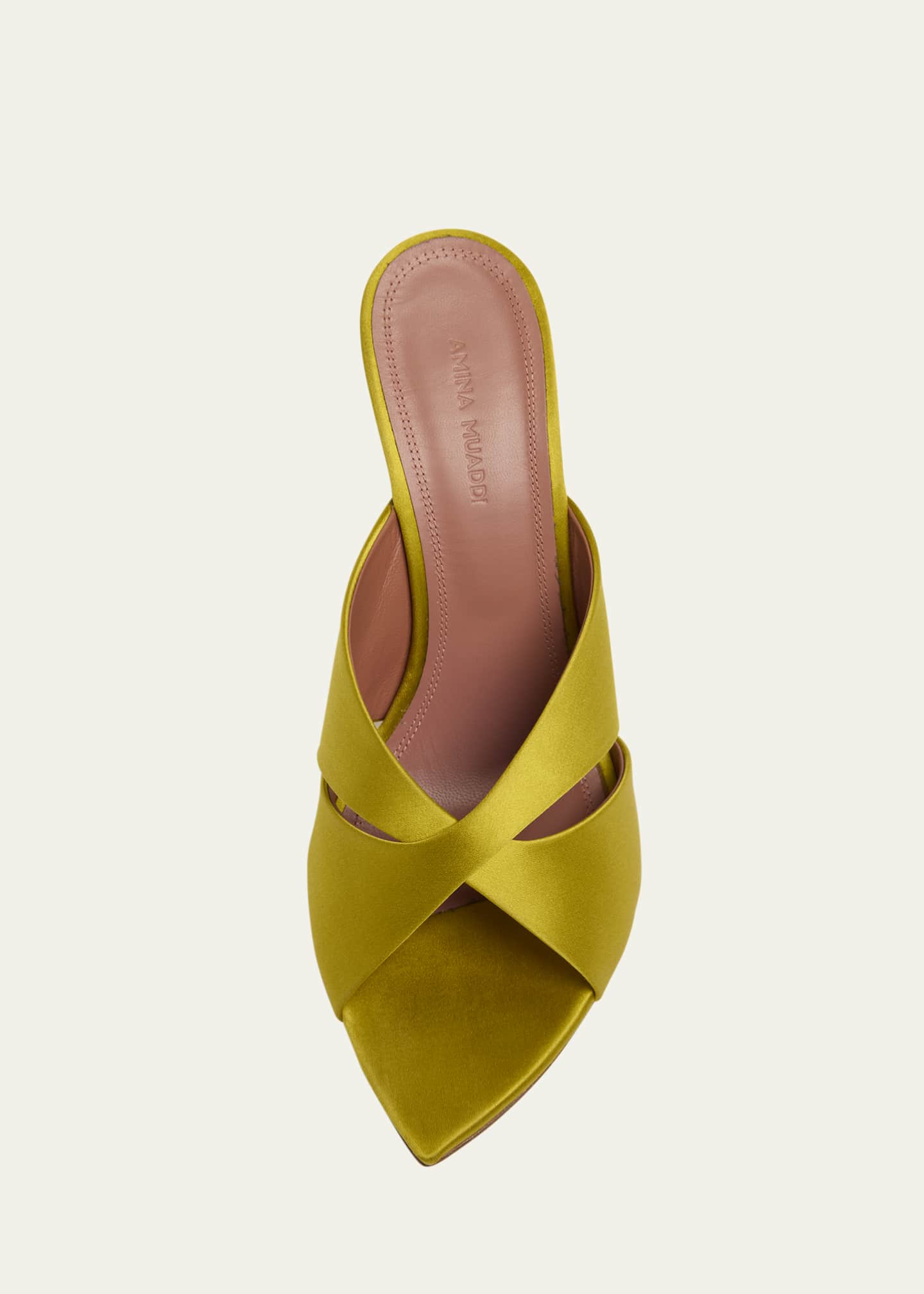 Amina Muaddi Samantha Crisscross Satin Metal-Heel Sandals Image 4 of 4