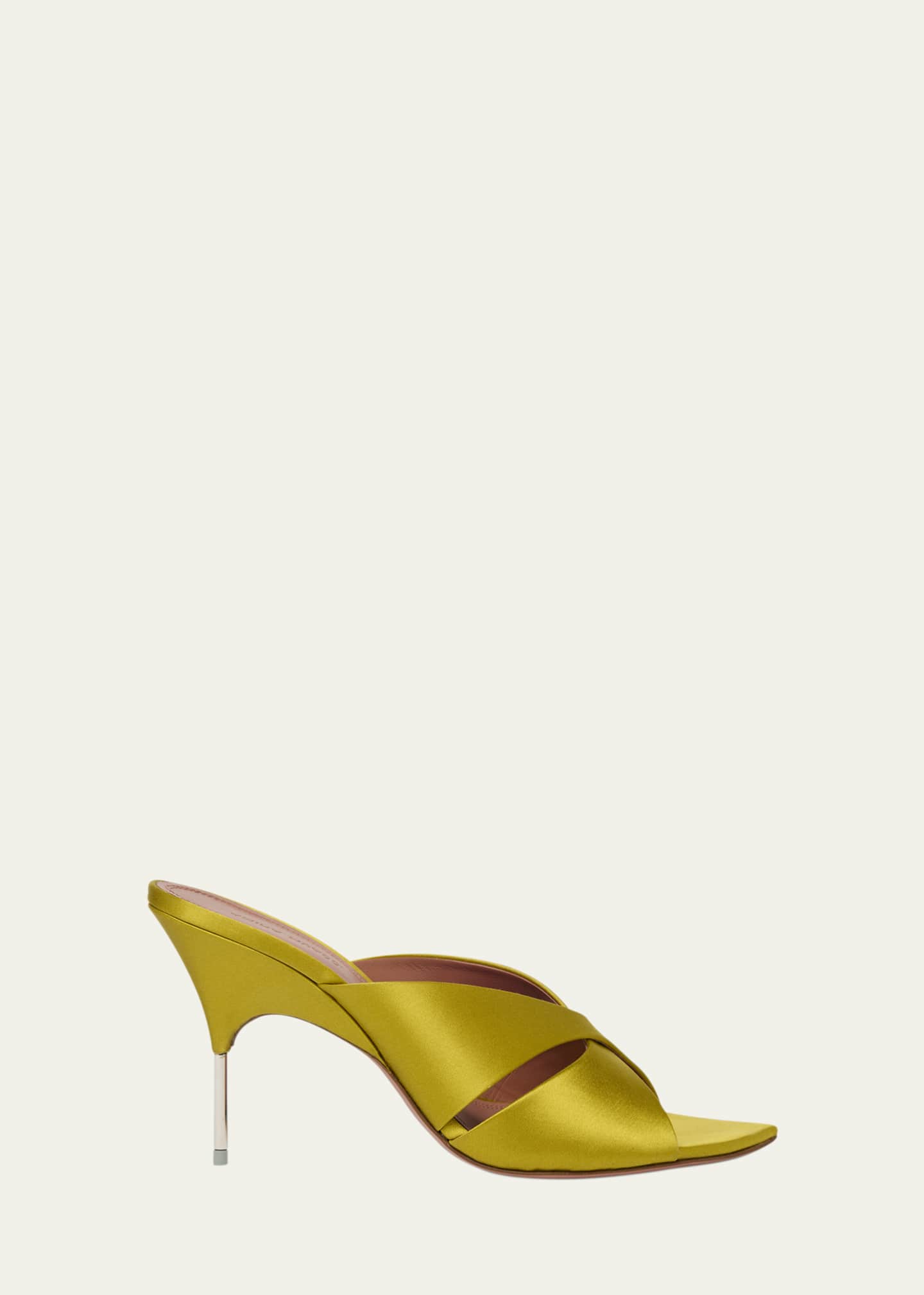 Amina Muaddi Samantha Crisscross Satin Metal-Heel Sandals Image 1 of 4