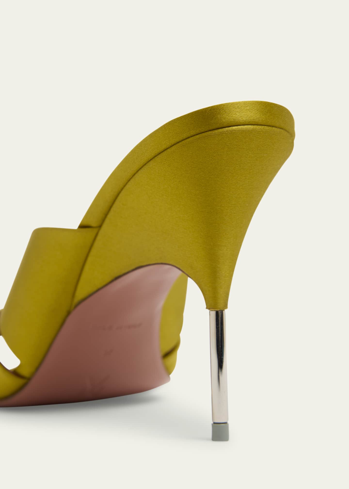 Amina Muaddi Samantha Crisscross Satin Metal-Heel Sandals Image 3 of 4