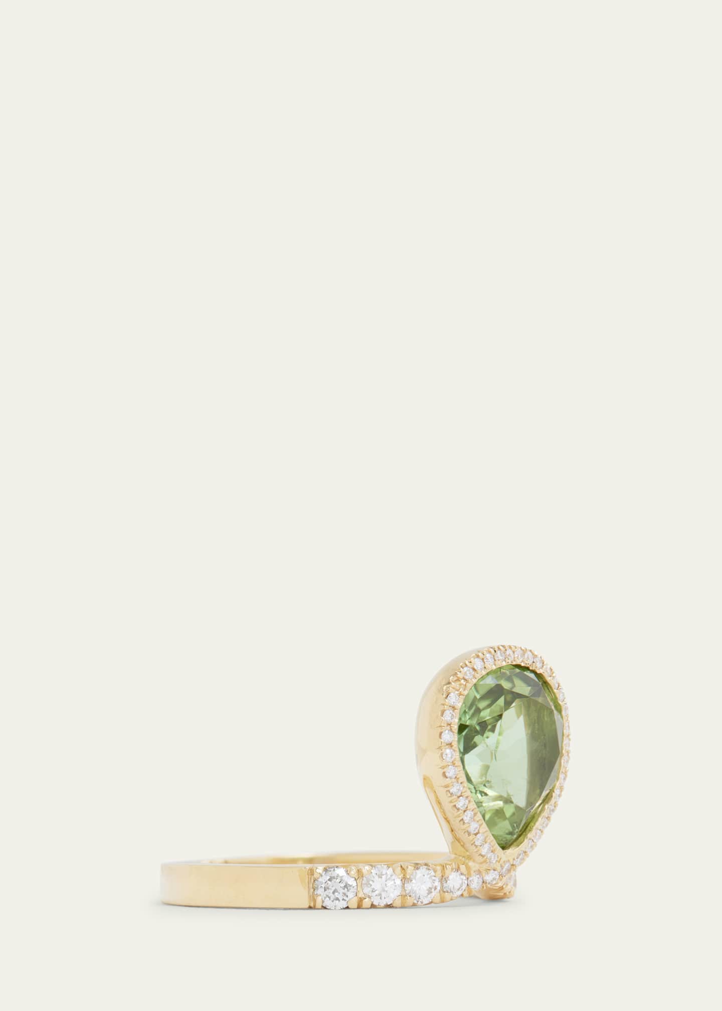Jamie Wolf 18K Yellow Gold Elevated Green Tourmaline Ring with Diamonds, Size 6 Image 2 of 3