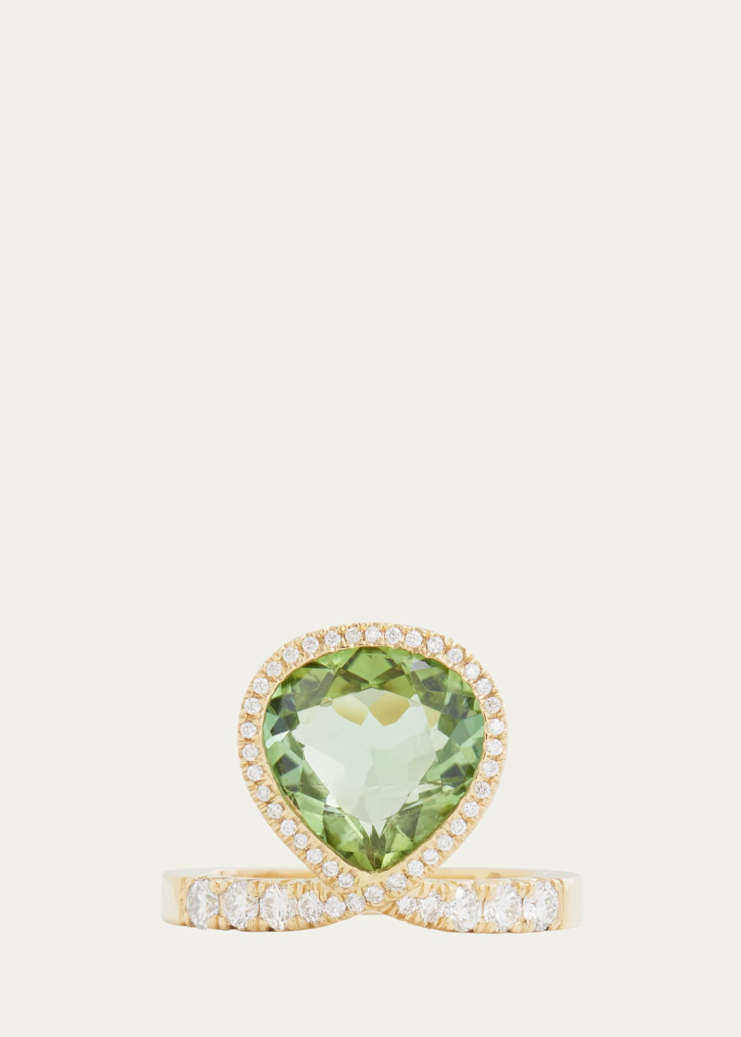 Jamie Wolf 18K Yellow Gold Elevated Green Tourmaline Ring with Diamonds, Size 6 Image 1 of 3