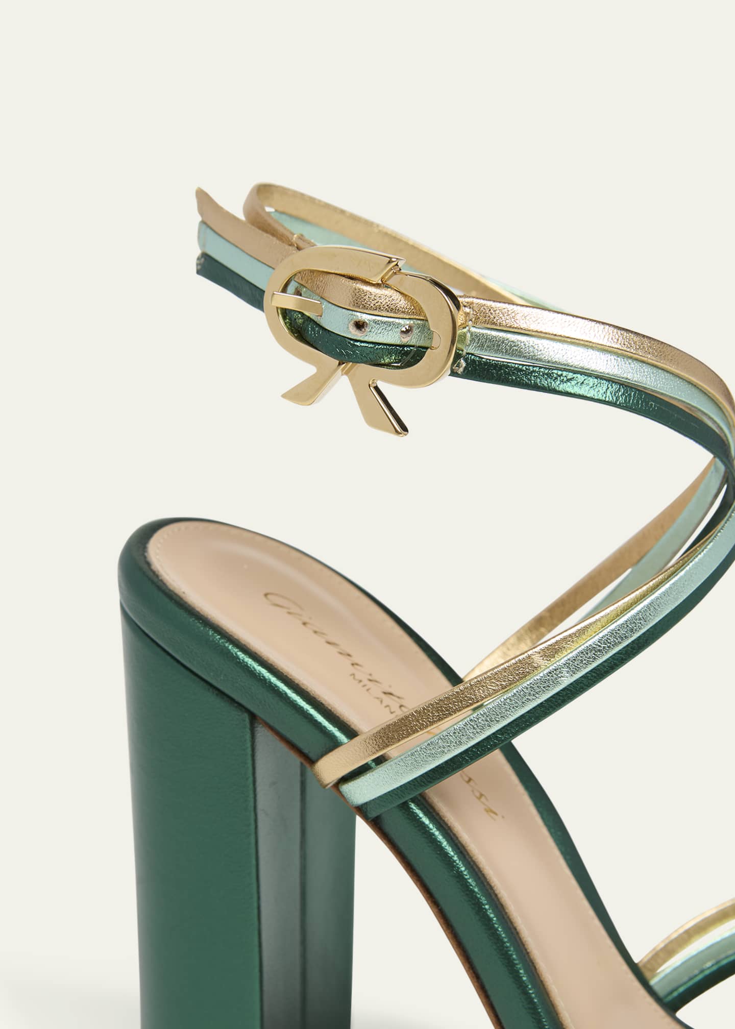 Gianvito Rossi Napa Leather Strappy Block-Heel Sandals Image 3 of 4