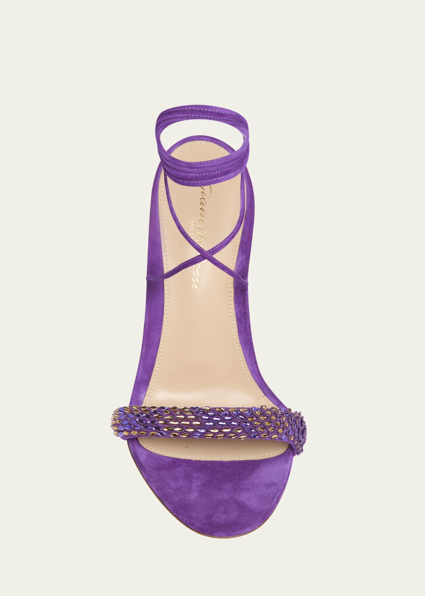 Multicolor Crystal Suede Ankle-Strap Sandals
