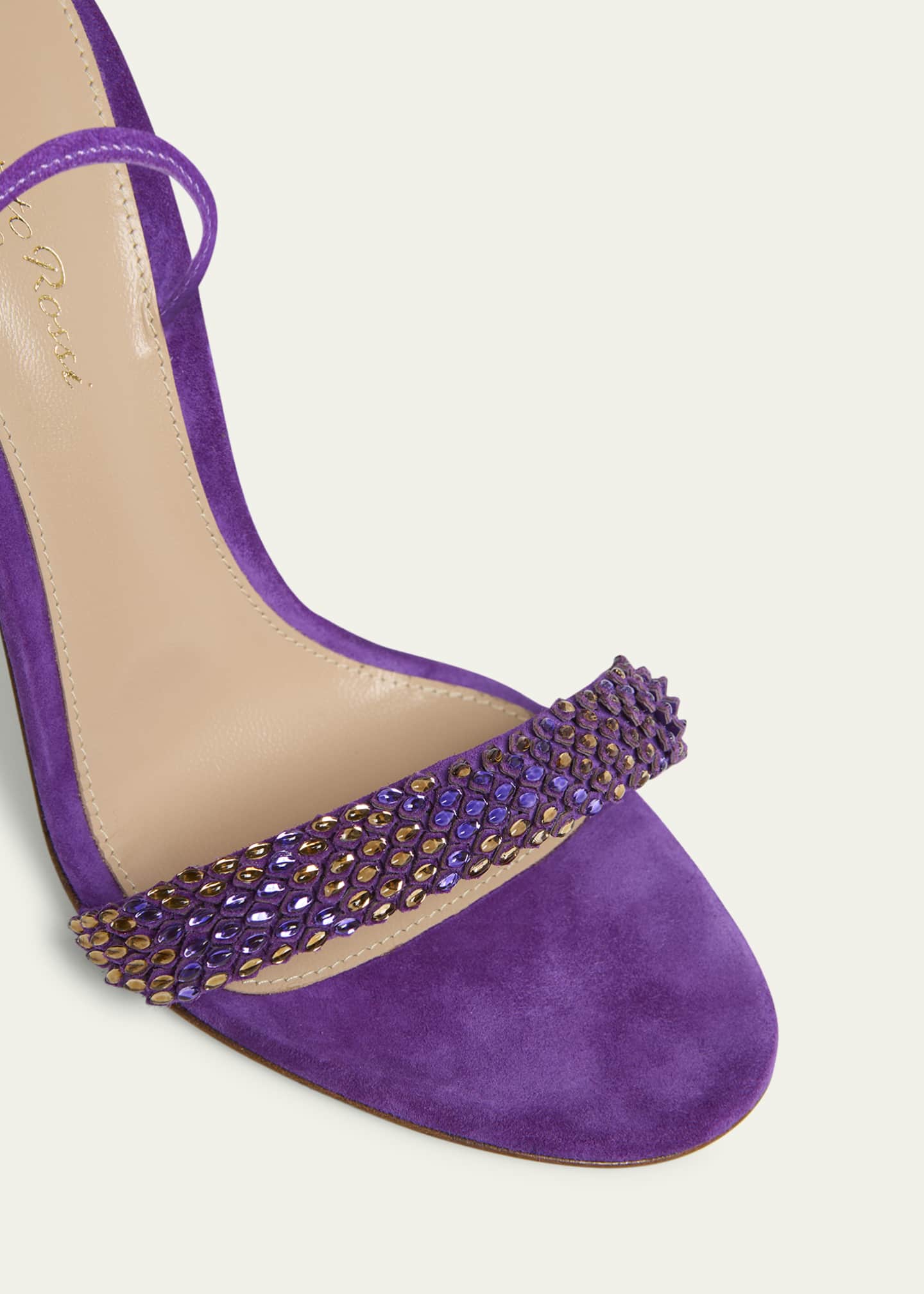 Multicolor Crystal Suede Ankle-Strap Sandals
