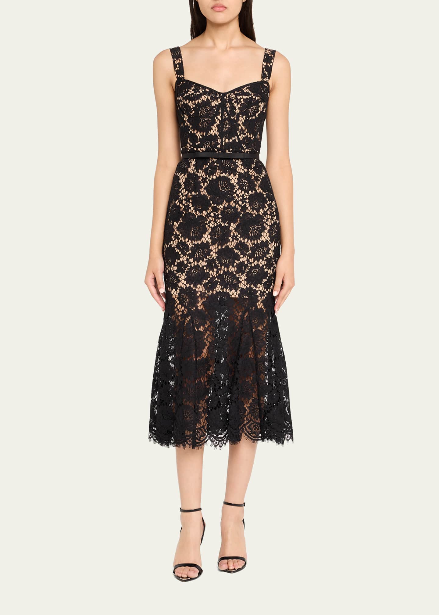 Self-Portrait Fine Lace Midi Dress Image 2 of 5