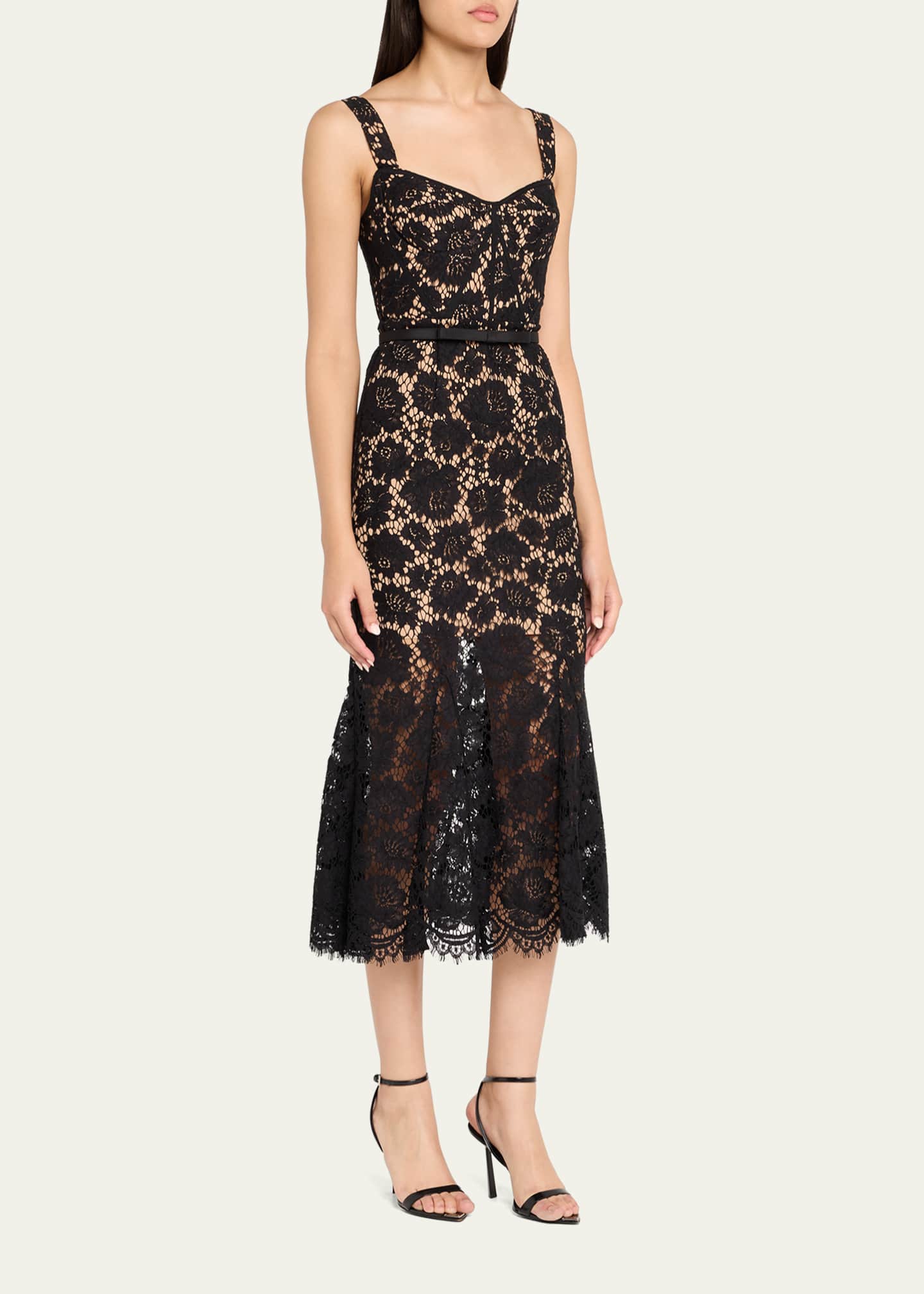 Self-Portrait Fine Lace Midi Dress Image 4 of 5