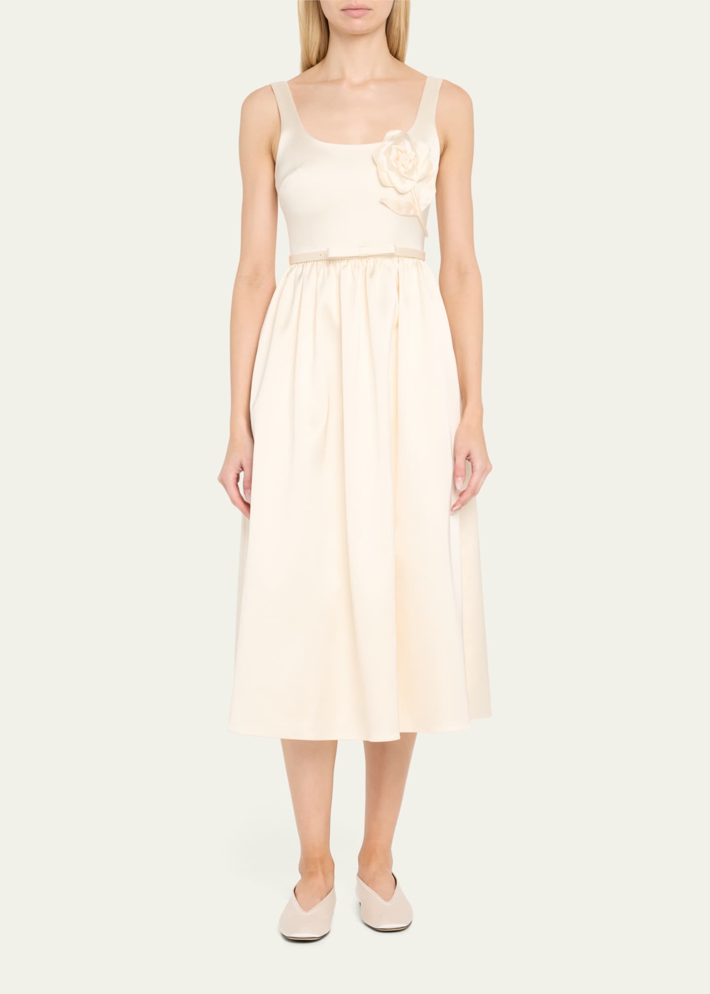 Self-Portrait Bonded Satin Flower Midi Dress Image 2 of 5