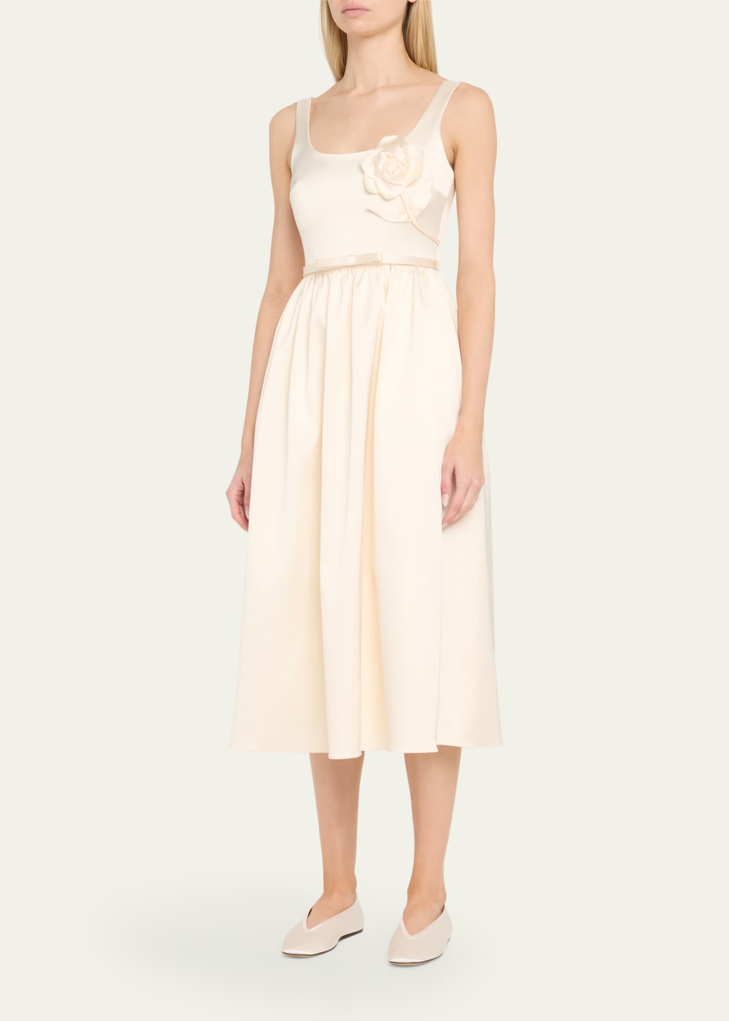 Self-Portrait Bonded Satin Flower Midi Dress Image 4 of 5