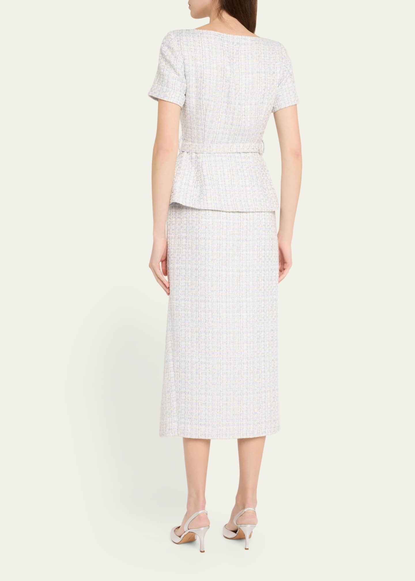 Self-Portrait Belted Boucle Midi Dress Image 3 of 5