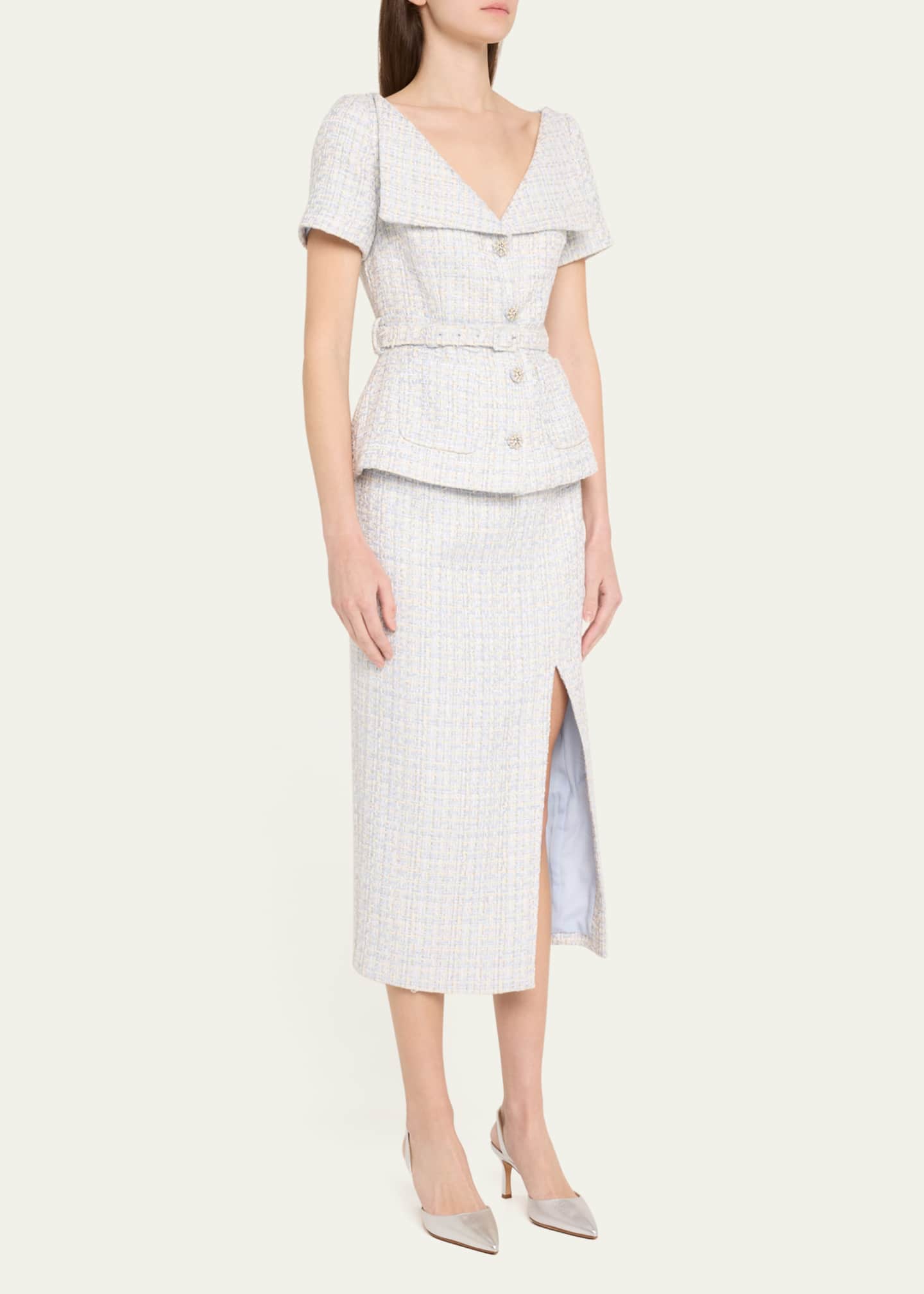 Self-Portrait Belted Boucle Midi Dress Image 4 of 5