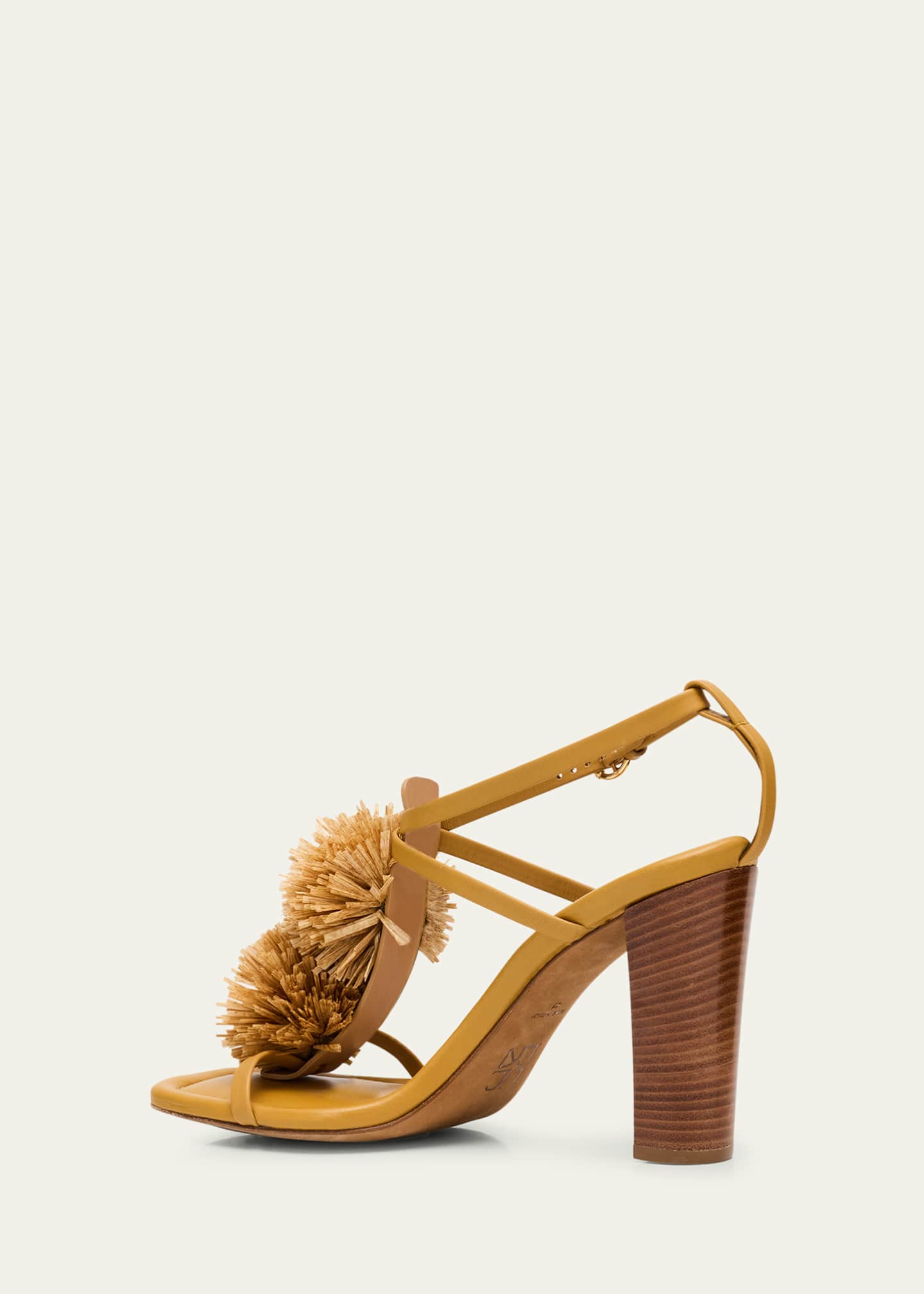 Ulla Johnson Isolde Leather Pom Pom T-Strap Sandals Image 2 of 4