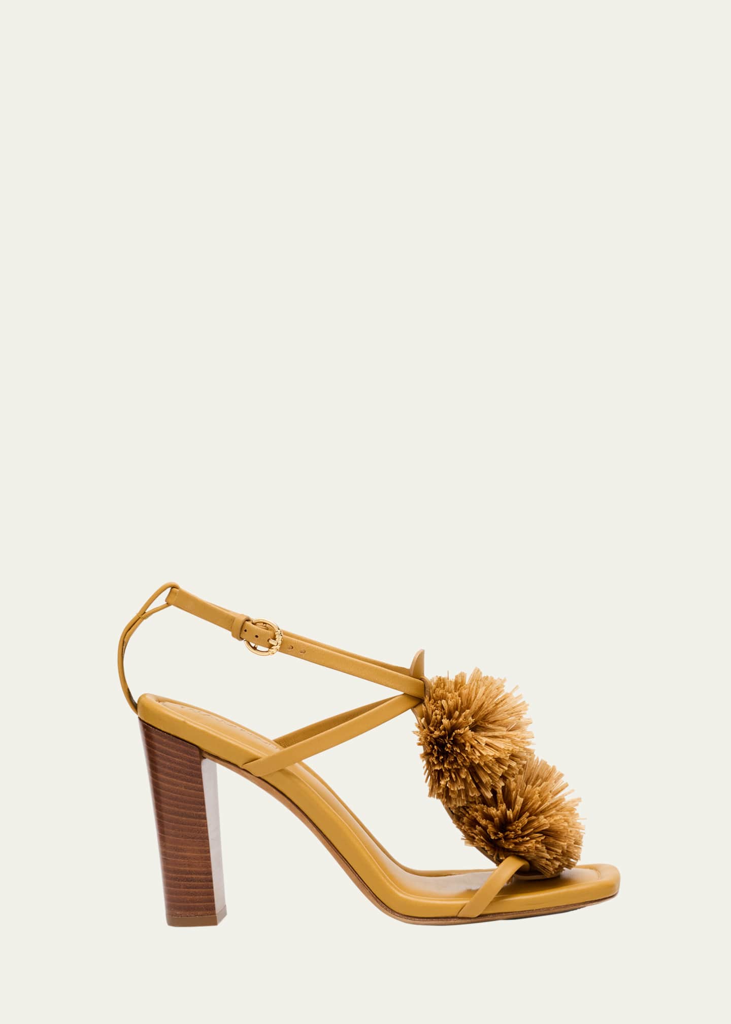 Ulla Johnson Isolde Leather Pom Pom T-Strap Sandals Image 1 of 4