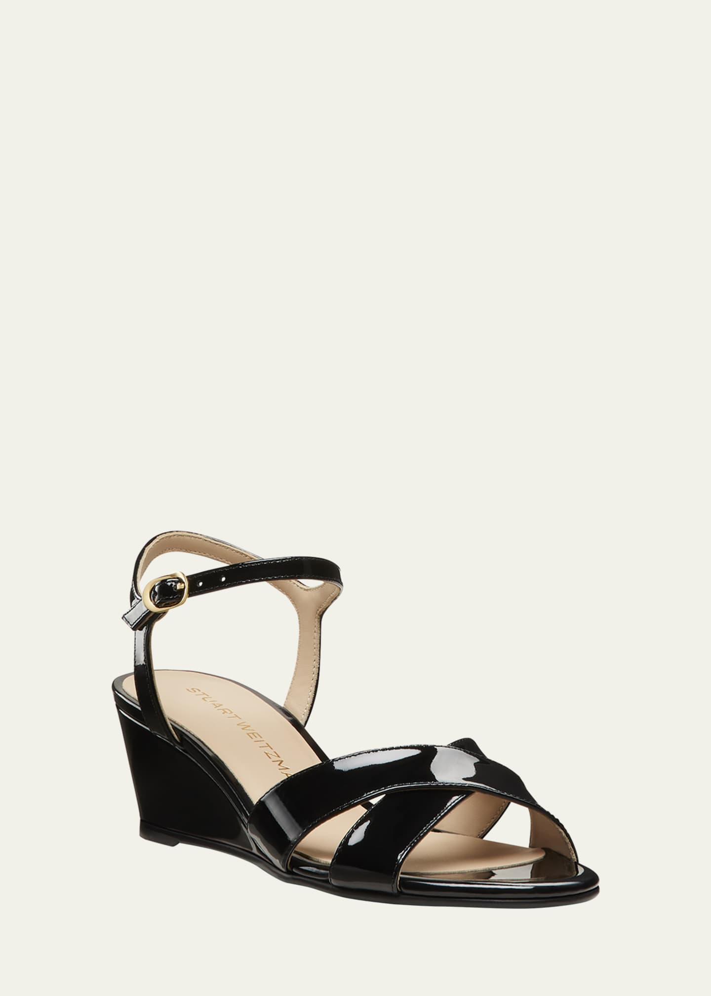 Stuart Weitzman Dayna Patent Crisscross Wedge Sandals Image 2 of 4
