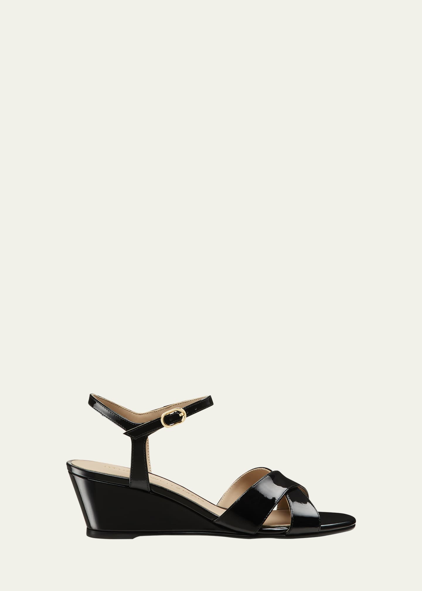 Stuart Weitzman Dayna Patent Crisscross Wedge Sandals Image 1 of 4