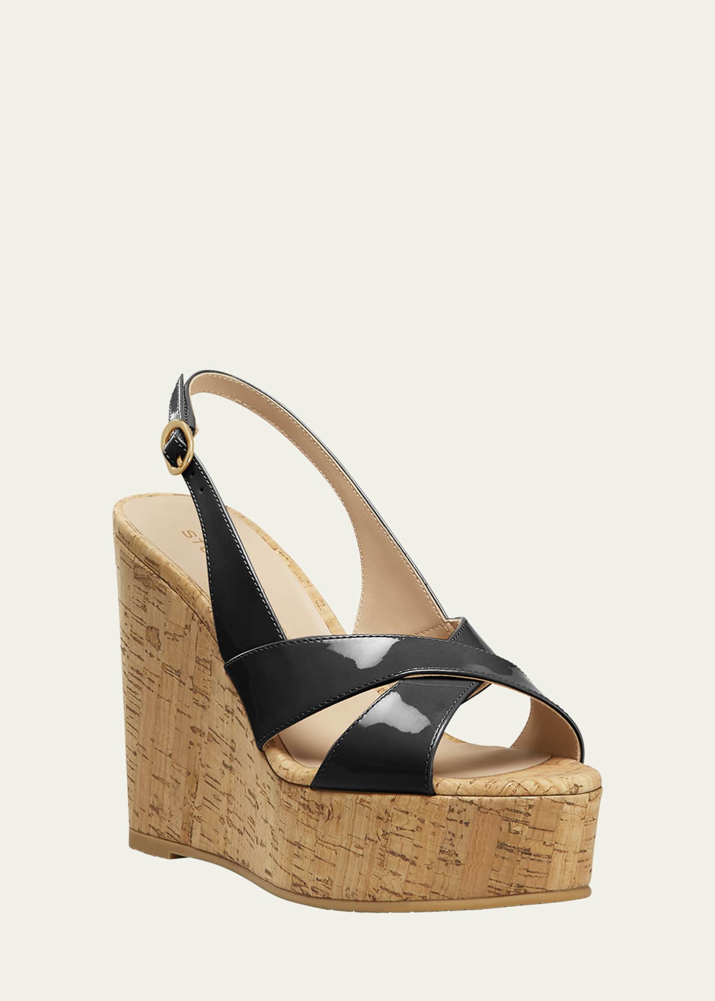 Stuart Weitzman Dayna Patent Crisscross Wedge Platform Sandals Image 2 of 4