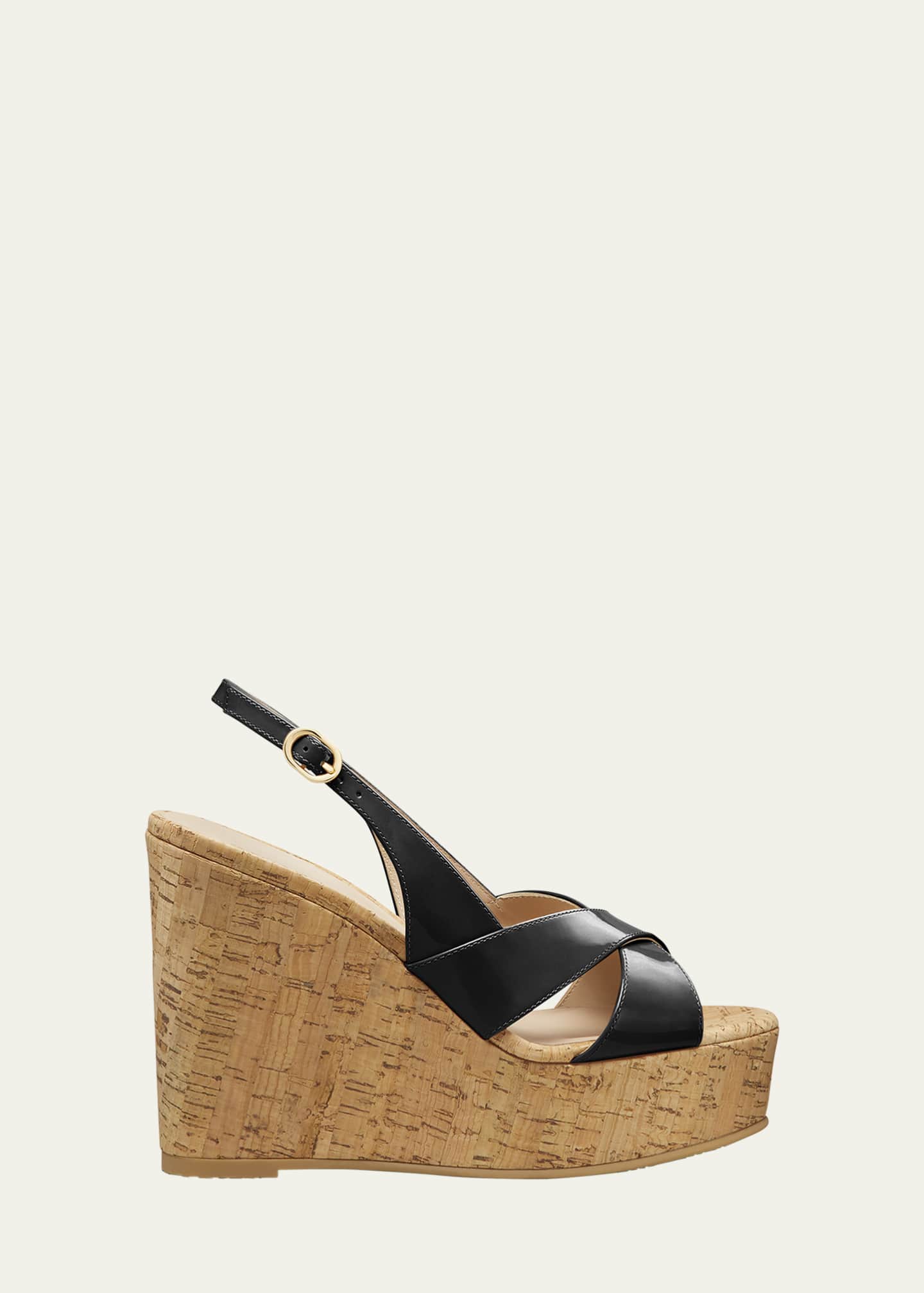 Stuart Weitzman Dayna Patent Crisscross Wedge Platform Sandals Image 1 of 4