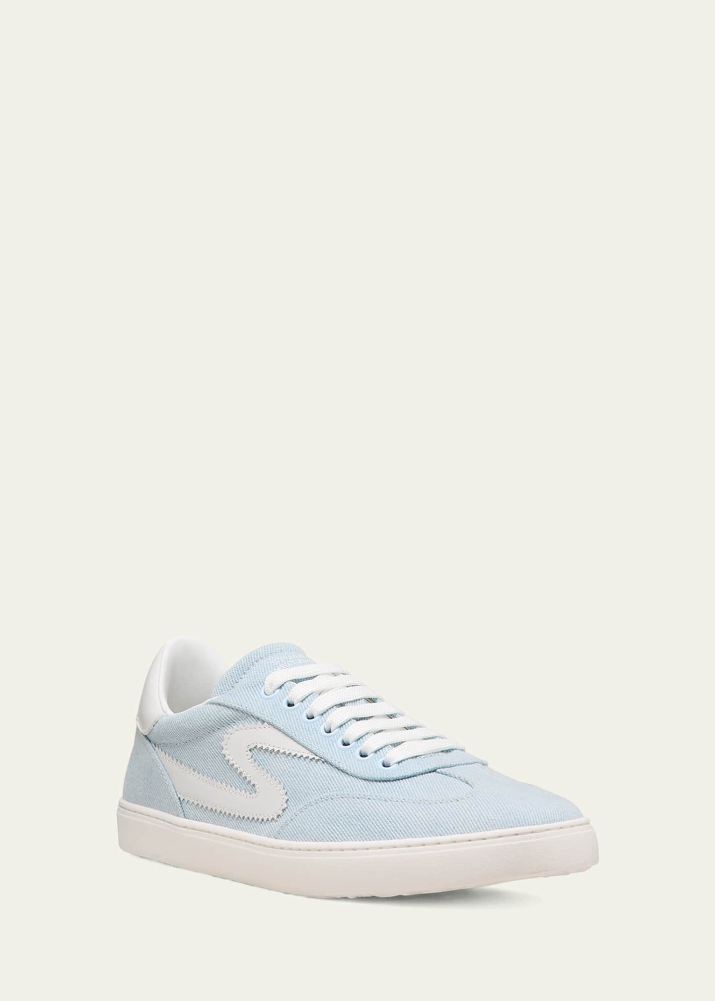 Stuart Weitzman Runaround Denim Leather Low-Top Sneakers Image 2 of 3