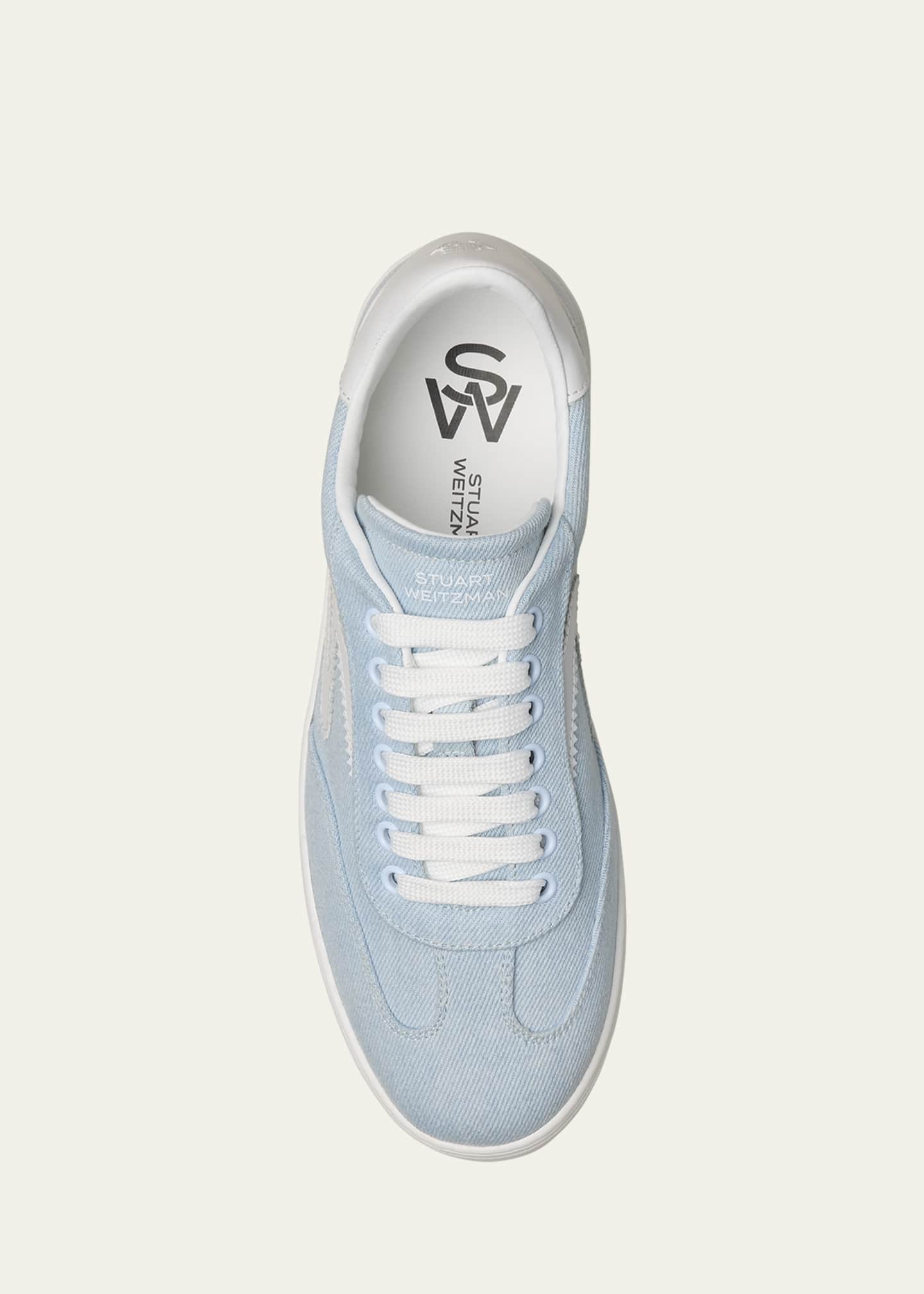 Stuart Weitzman Runaround Denim Leather Low-Top Sneakers Image 3 of 3