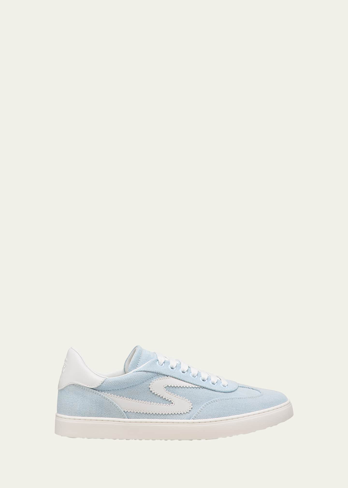 Stuart Weitzman Runaround Denim Leather Low-Top Sneakers Image 1 of 3